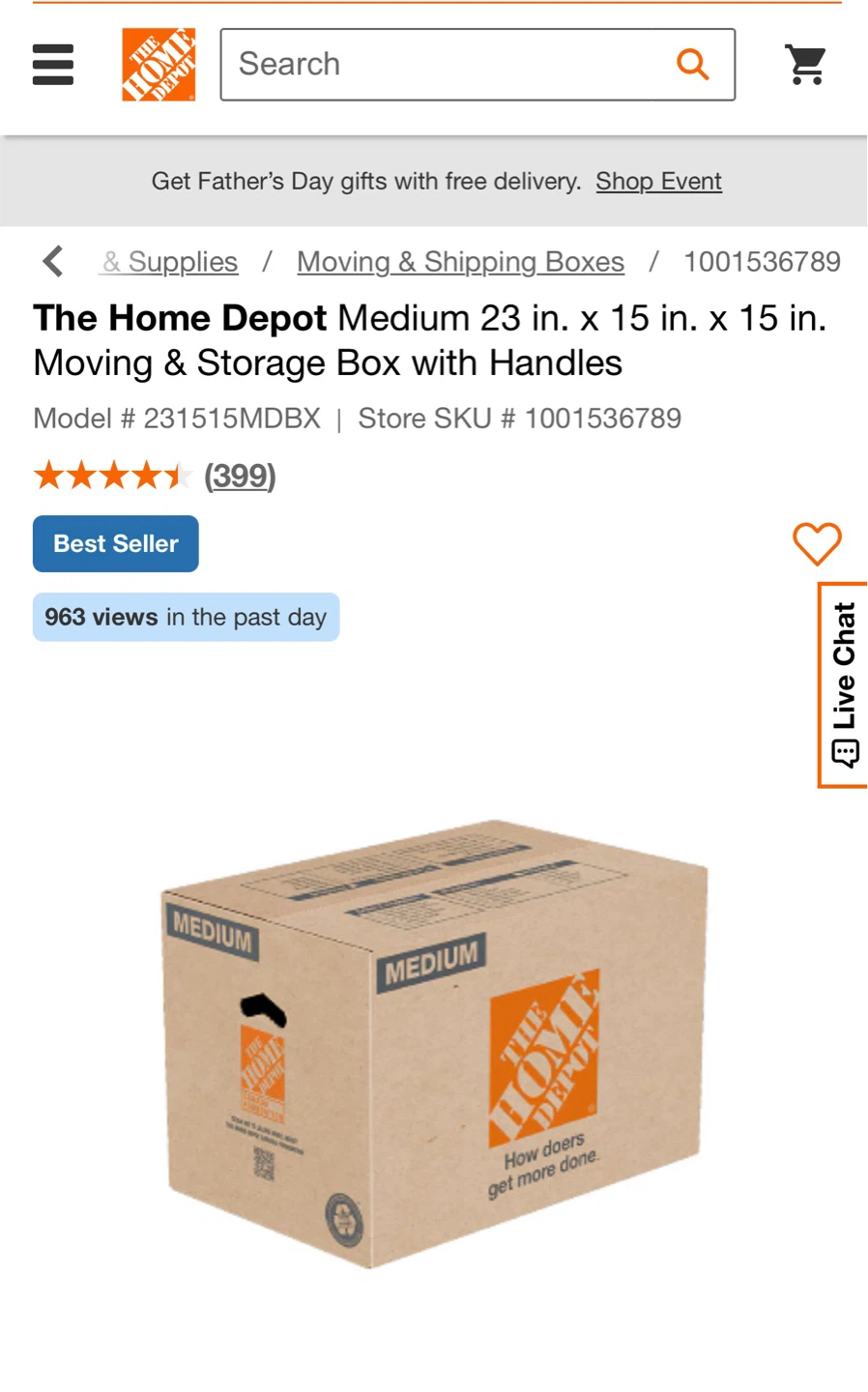 The Home Depot Medium Moving & Storage Box with Handles