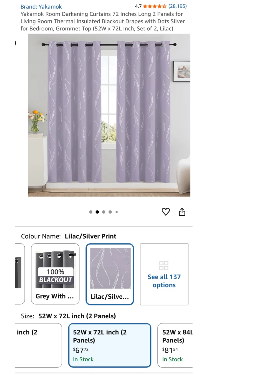 Room Darkening Curtains - 72 Inch, Lilac - photo 4