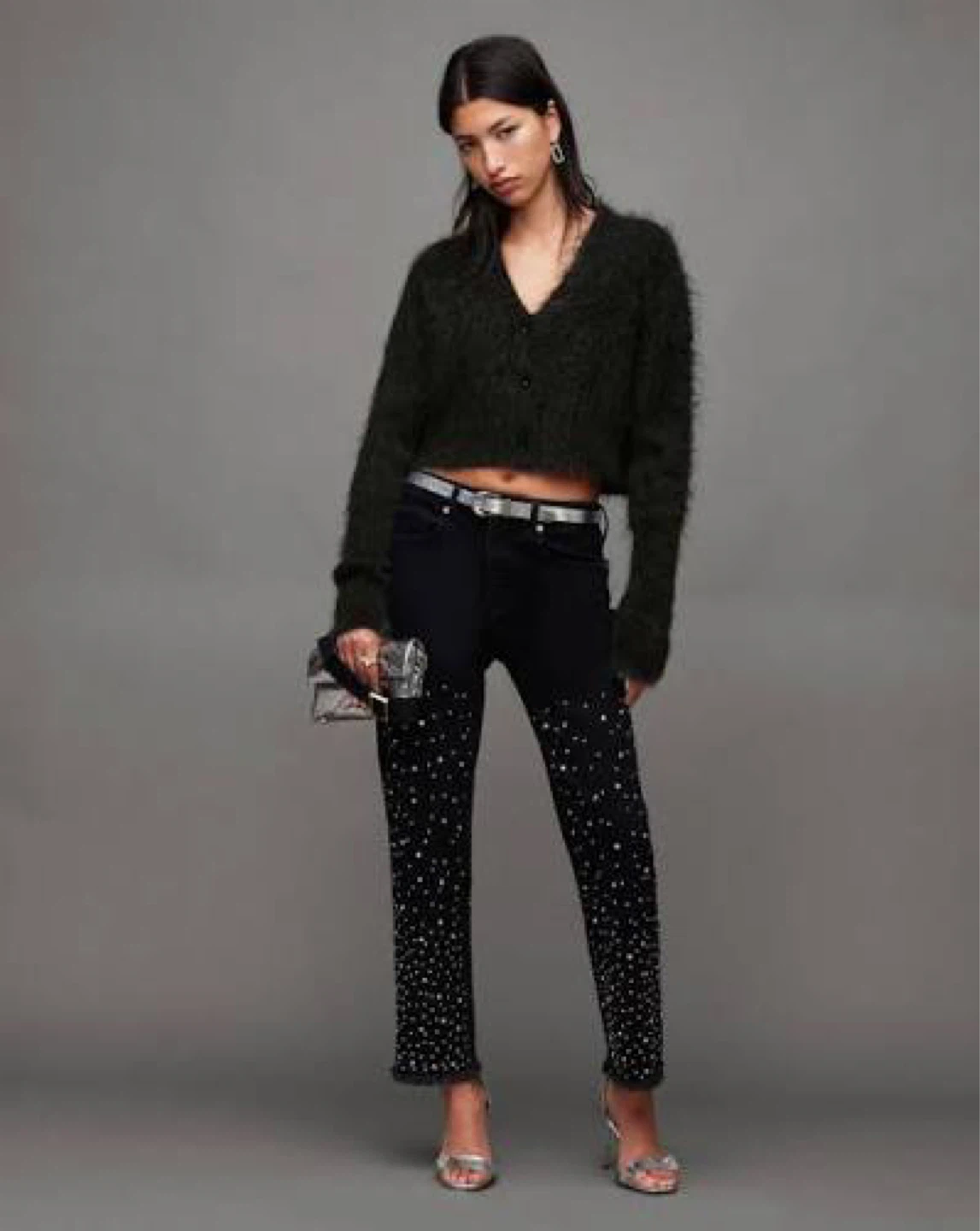AllSaints Black Cropped Fuzzy Cardigan - photo 2