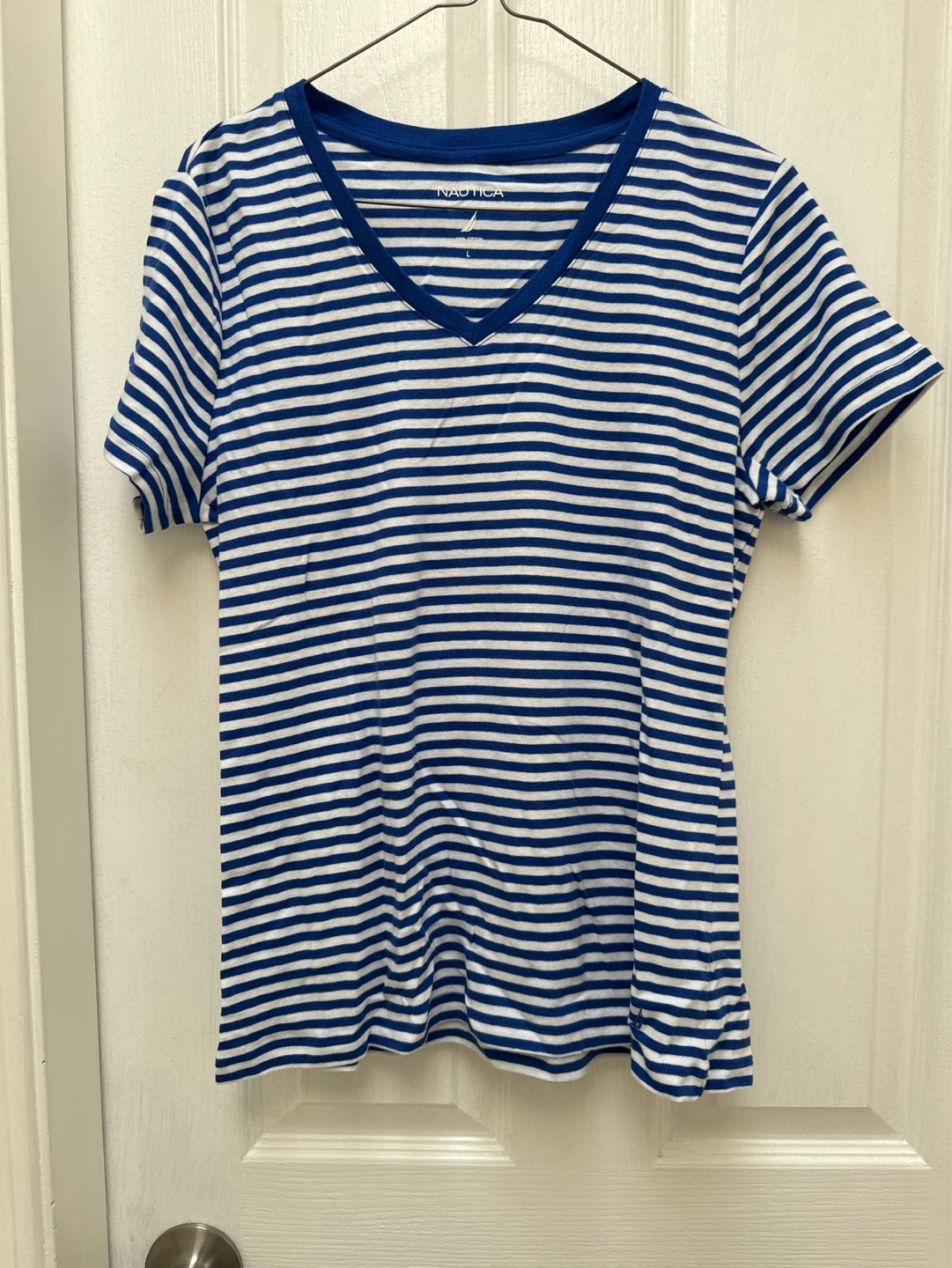 Nautica Striped V-Neck T-Shirt women’s large