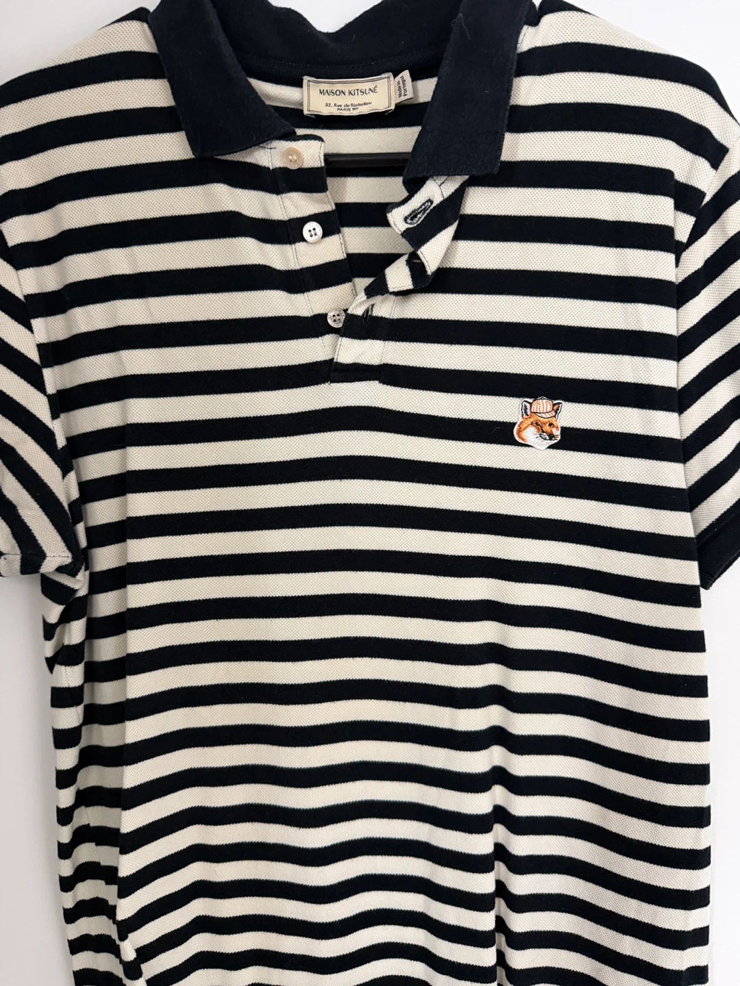 Maison Kitsuné Fox Head Striped Polo Shirt