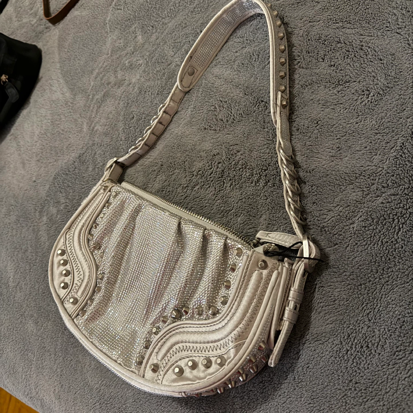 Zara Silver Studded Shoulder Bag