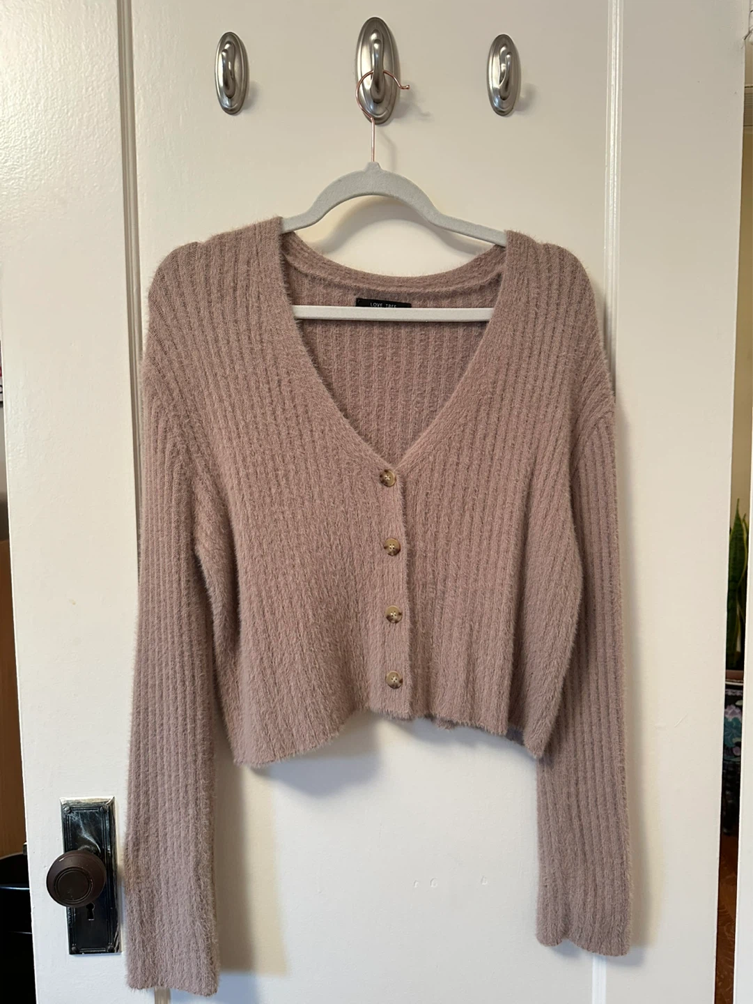 korean soft fuzzy pink cardigan S