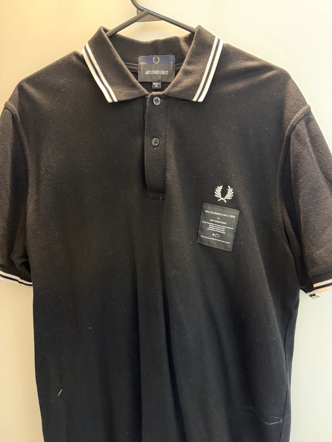 Fred Perry ART COMES FIRST Black Polo Shirt - Size 42