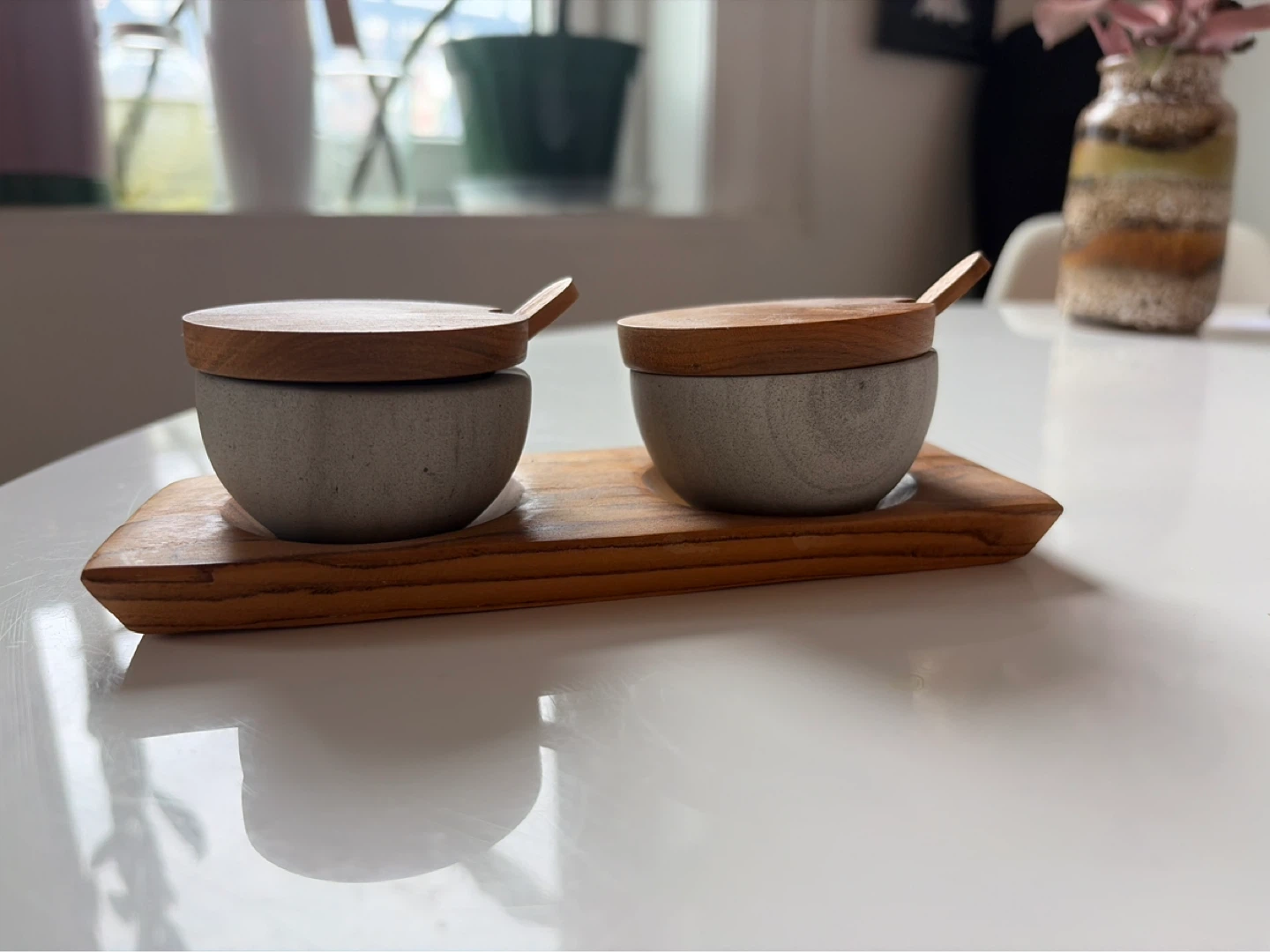 Wooden & Stone Condiment Set with Spoons