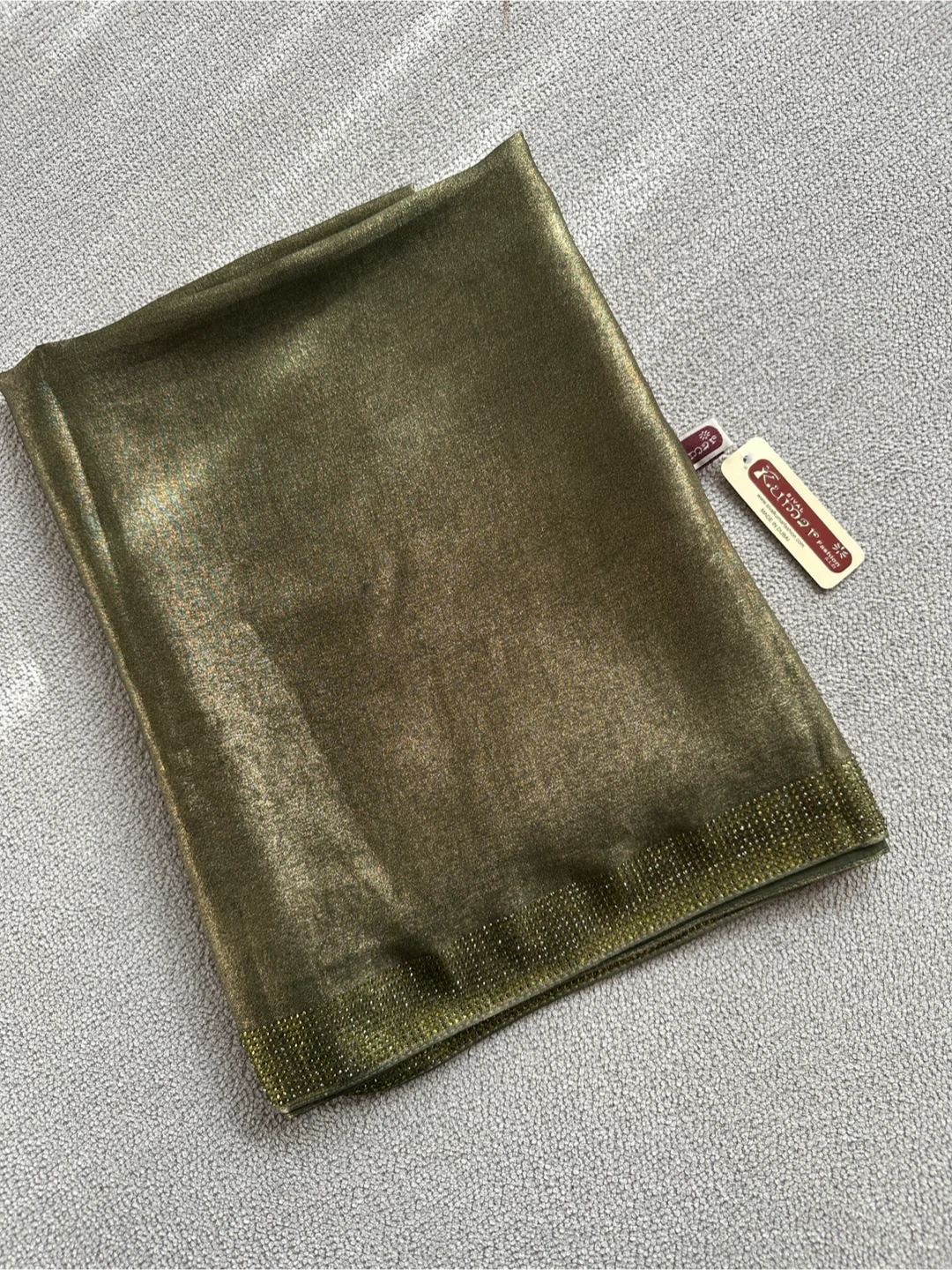 Green  Metallic Scarf with Rhinestone Trim