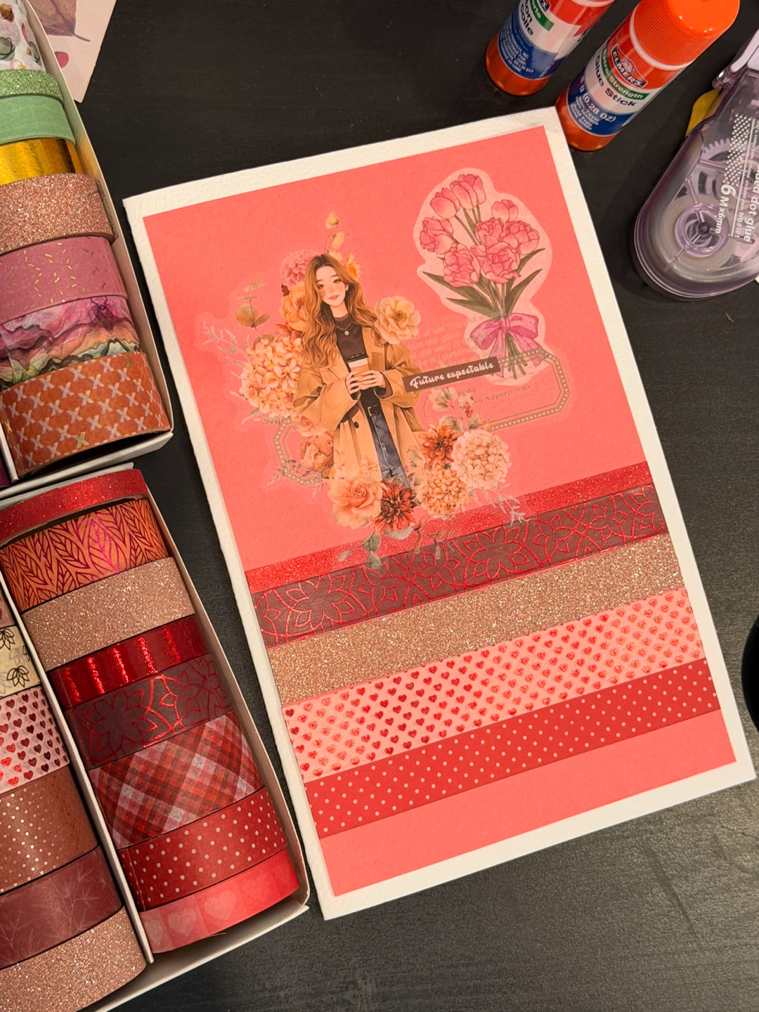 Pink Floral Washi Tape Card