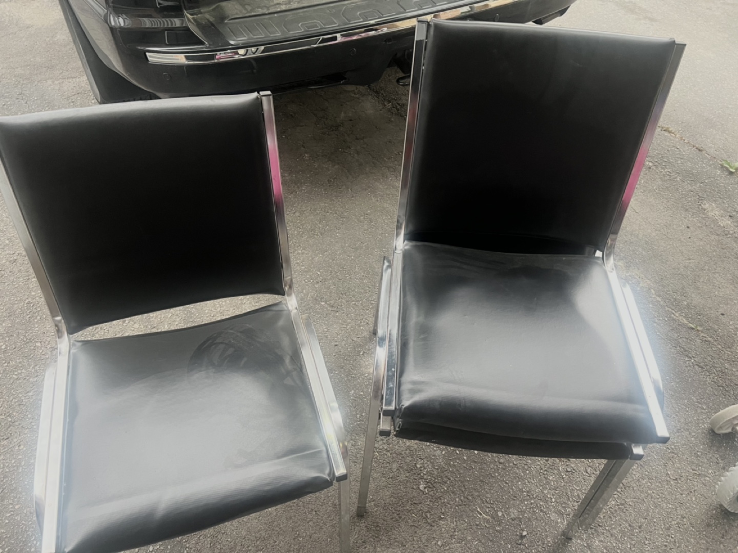 Set of 3 Black Leather & Chrome Dining Chairs - photo 2