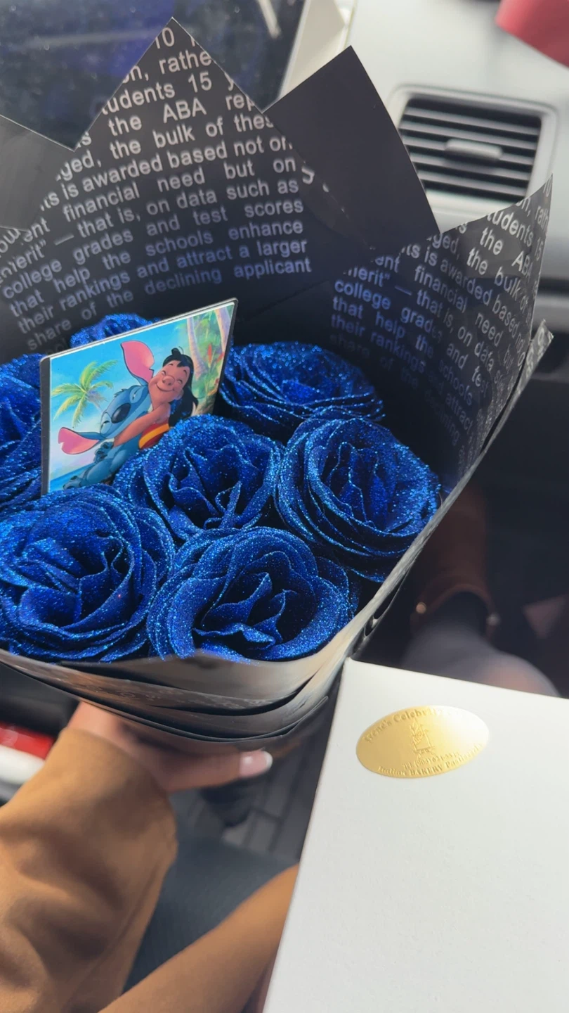 Blue Glitter Rose Bouquet with Lilo & Stitch Charm - photo 2