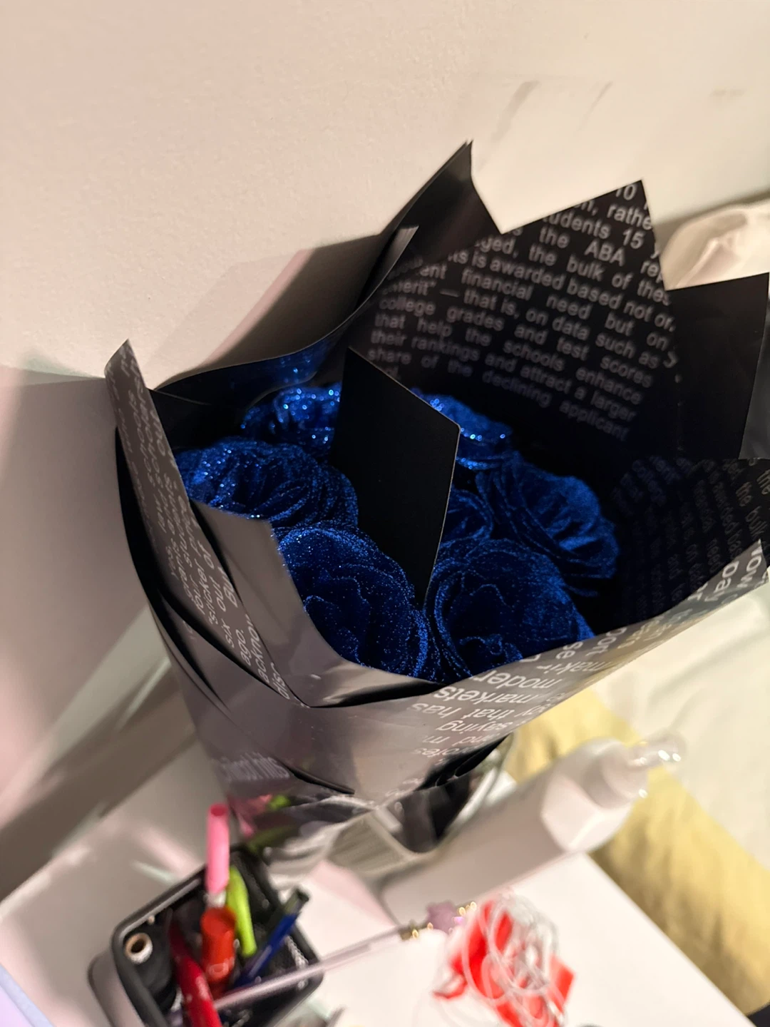 Blue Glitter Rose Bouquet with Lilo & Stitch Charm