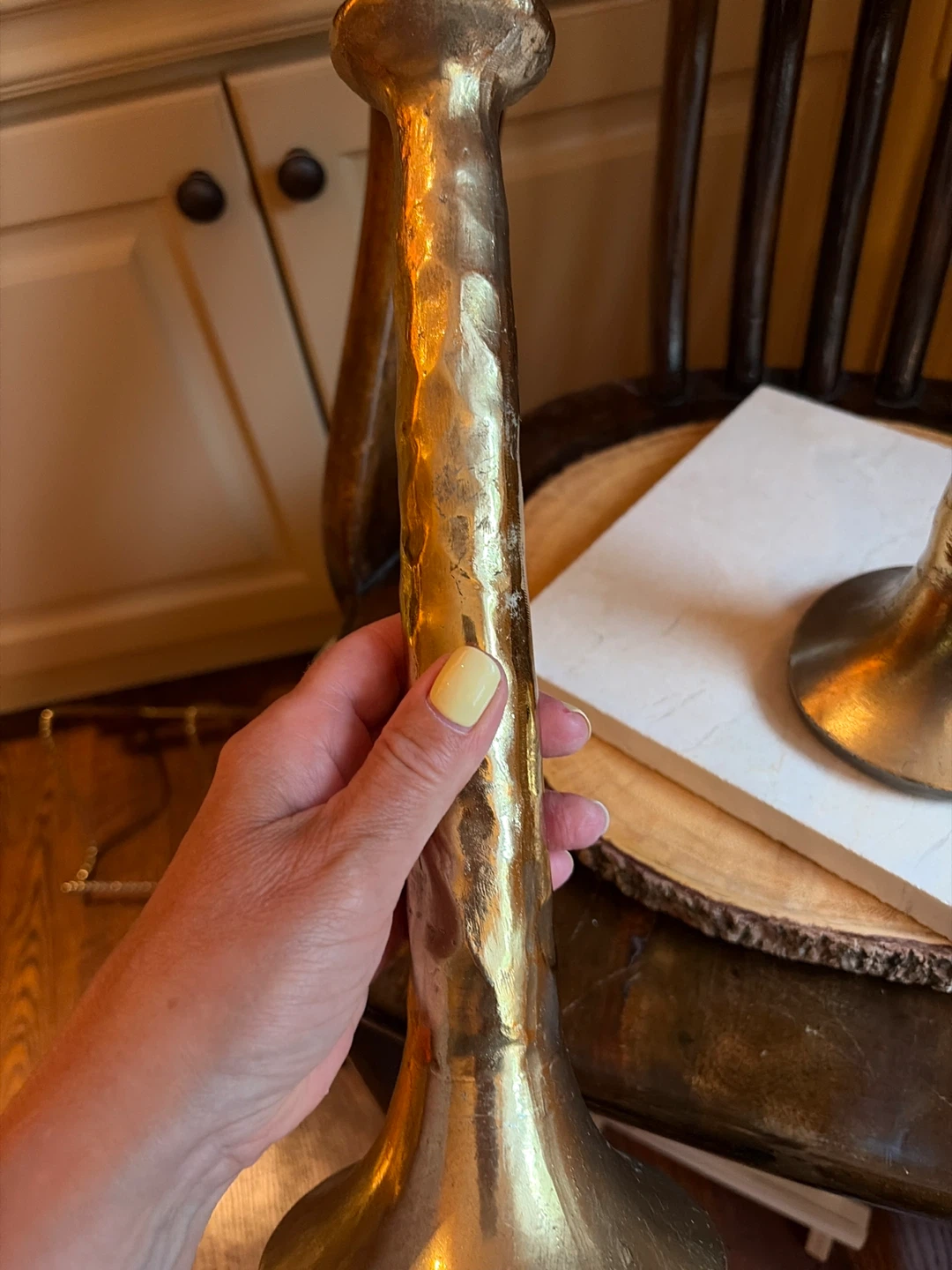 Set of 2 Tall Hammered Gold Candlesticks - photo 5
