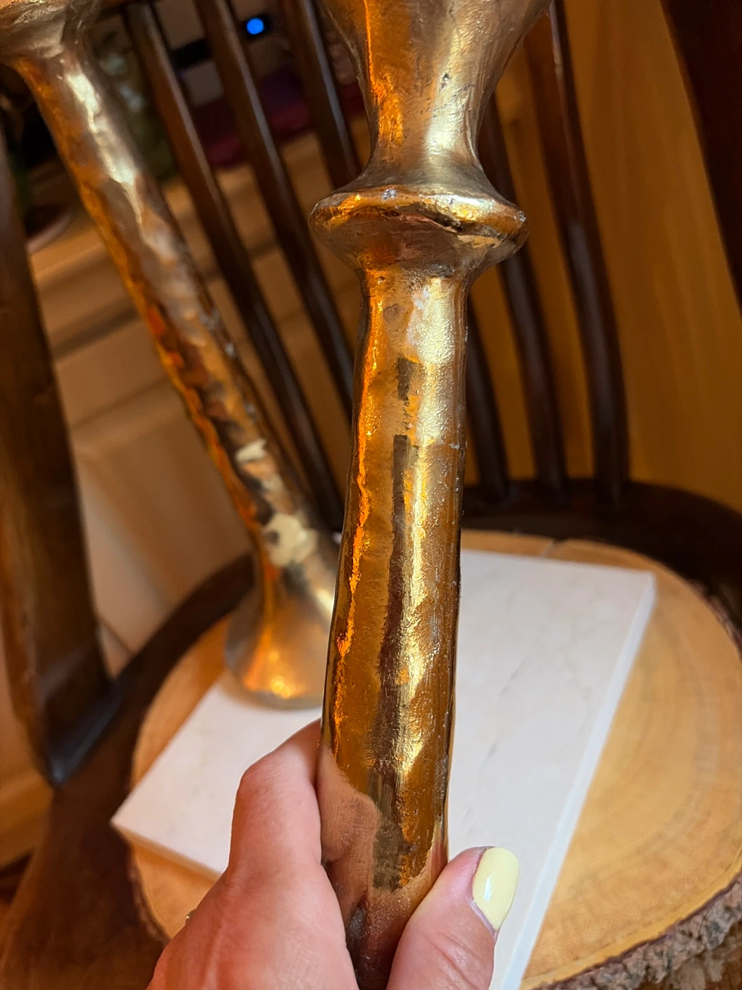 Set of 2 Tall Hammered Gold Candlesticks - photo 4