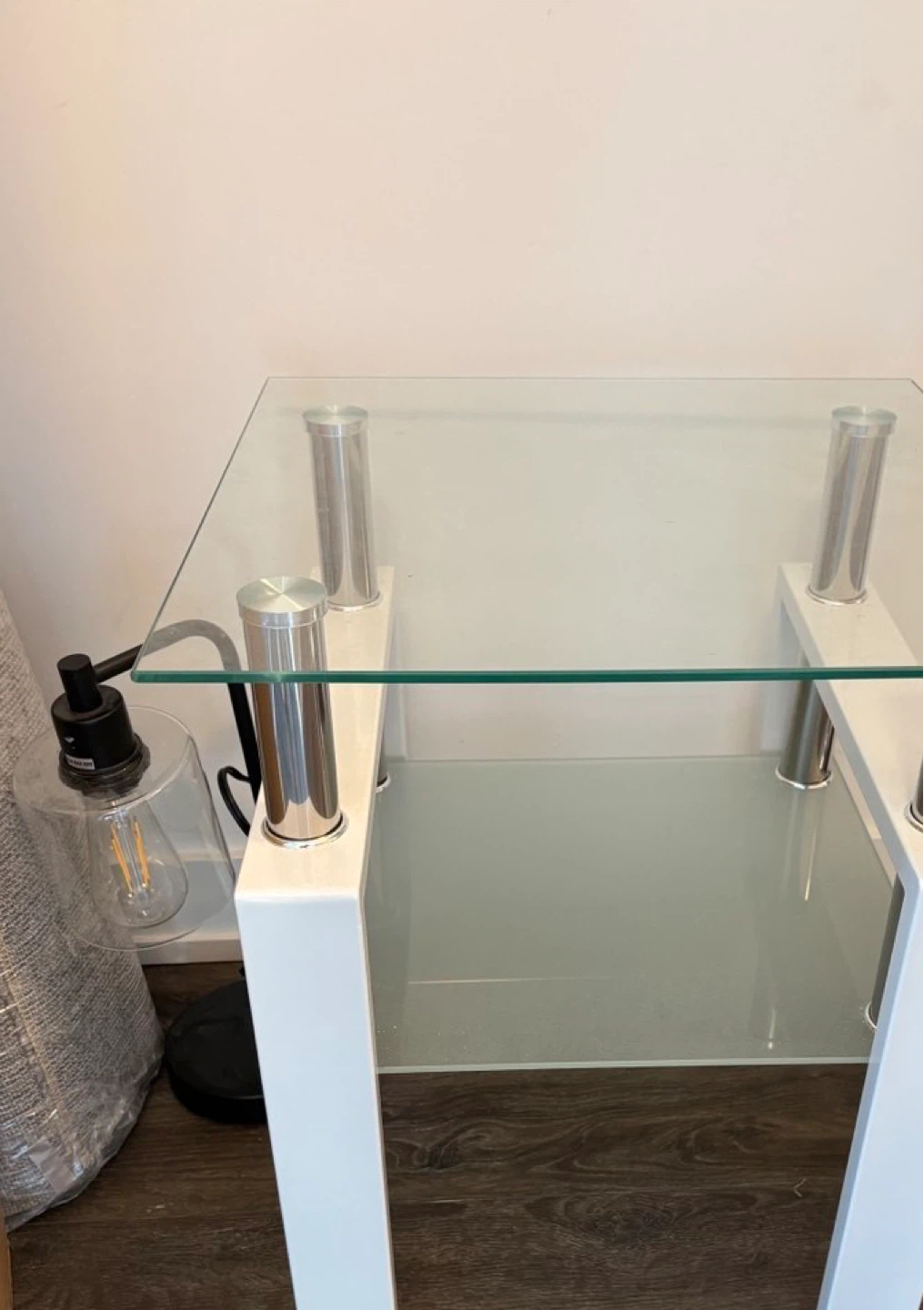 Glass and White Side Table