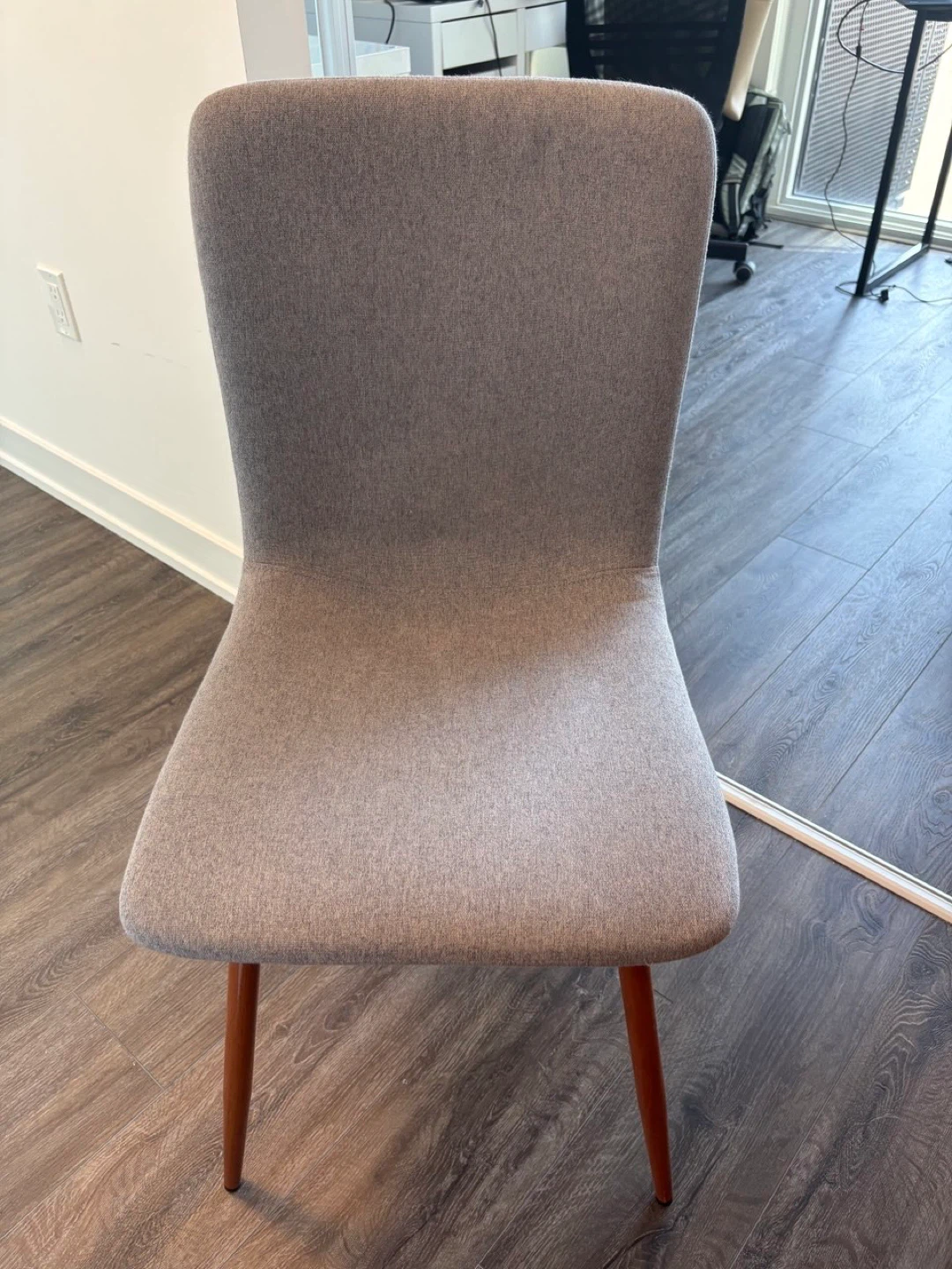 2 Grey Fabric Dining Chairs with Wooden Legs
