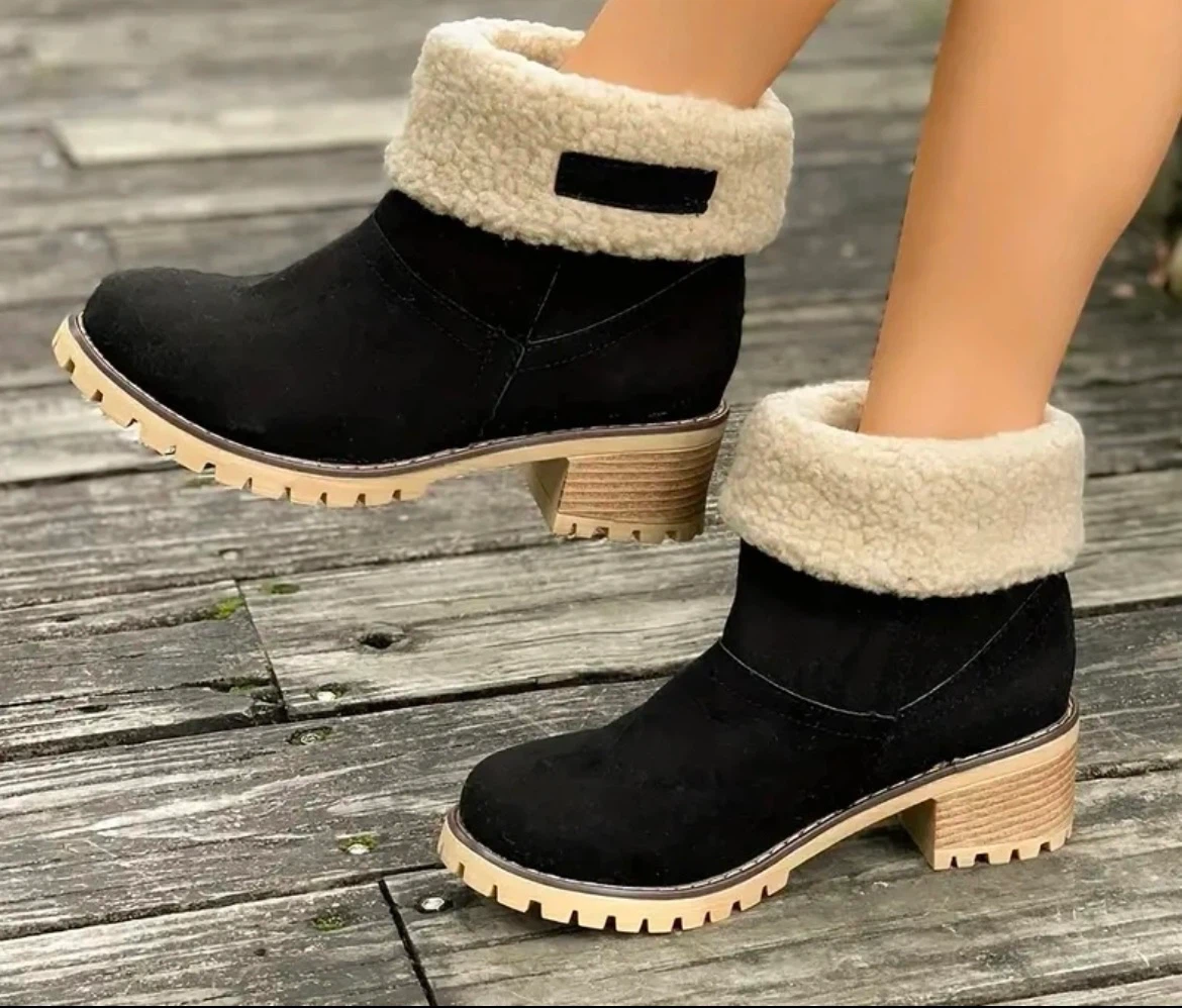 Women Black Faux Suede Bootie w/ compfy rubber sole/heel