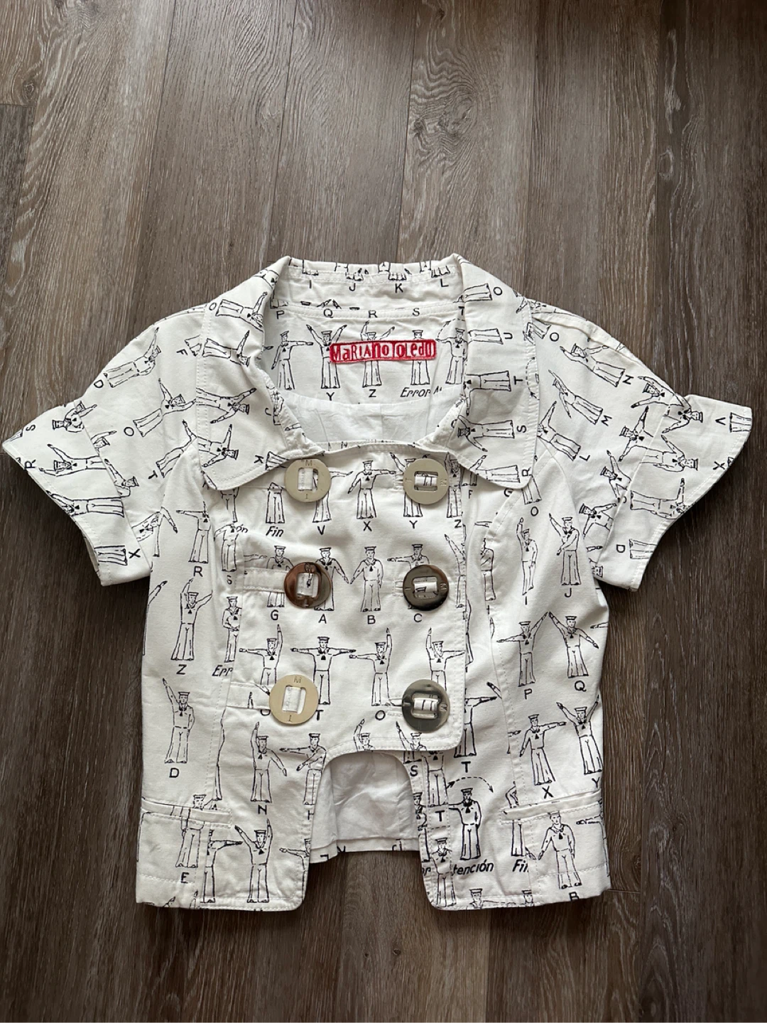 Vintage designer Mariano Toledo White Print Cropped Jacket