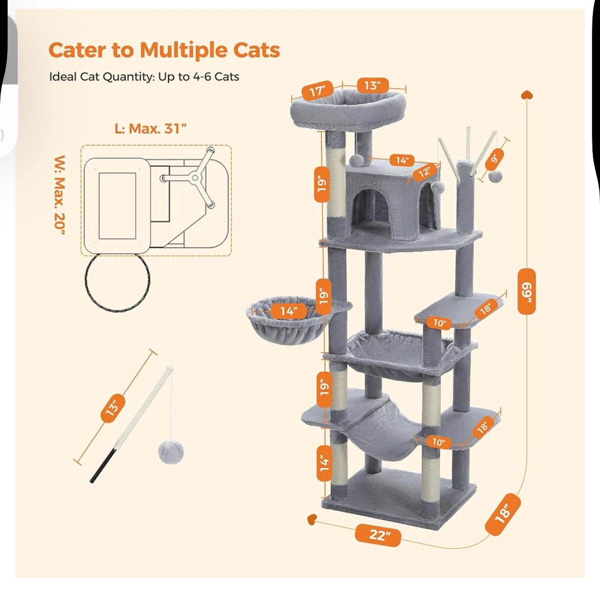 Multi-Level Cat Tree Condo with Hammocks and Dangling Toys - photo 2