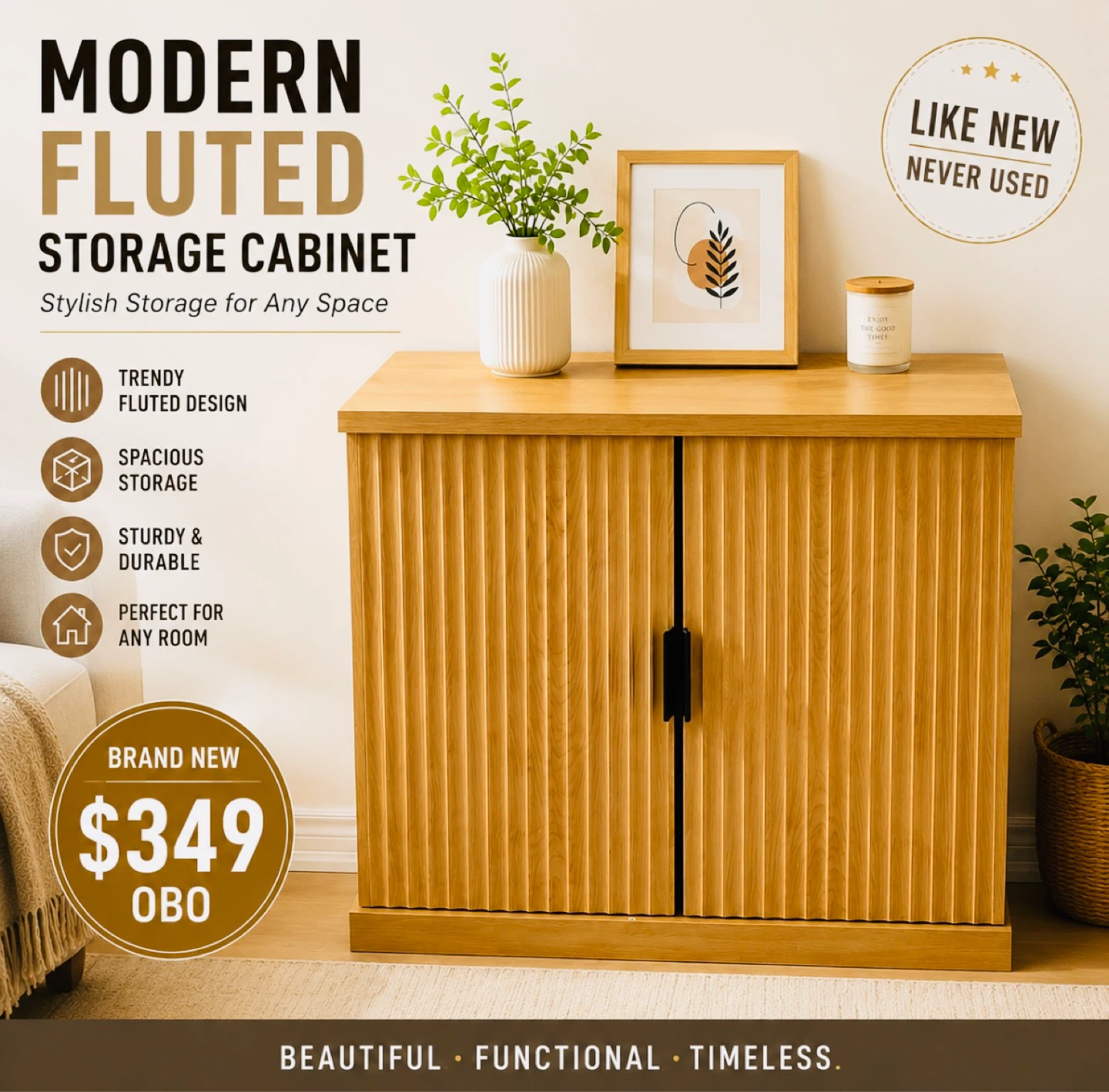 NEW Modern Fluted Storage Cabinet