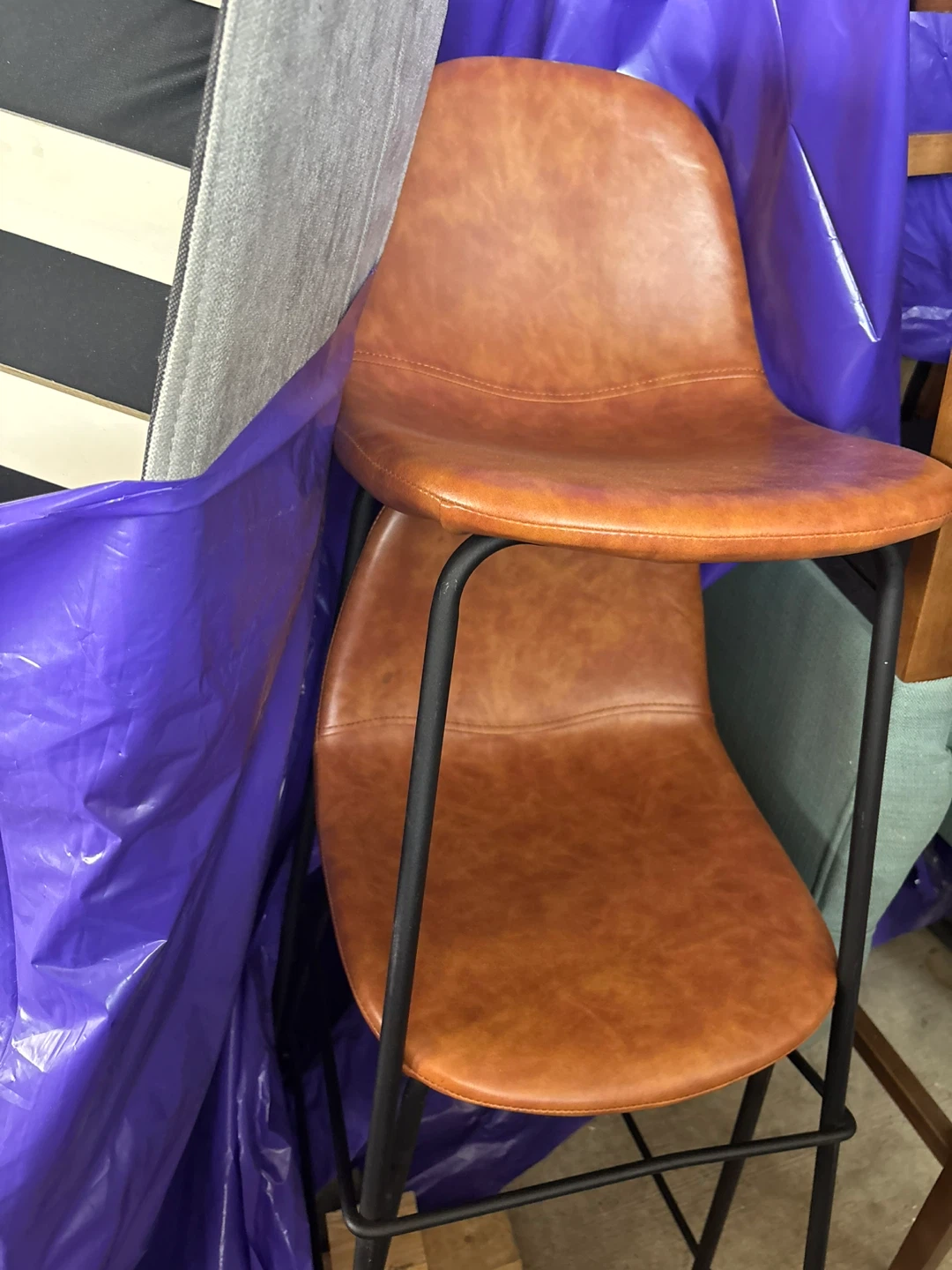 Set of 2 Brown Faux Leather Bar Stools - photo 2
