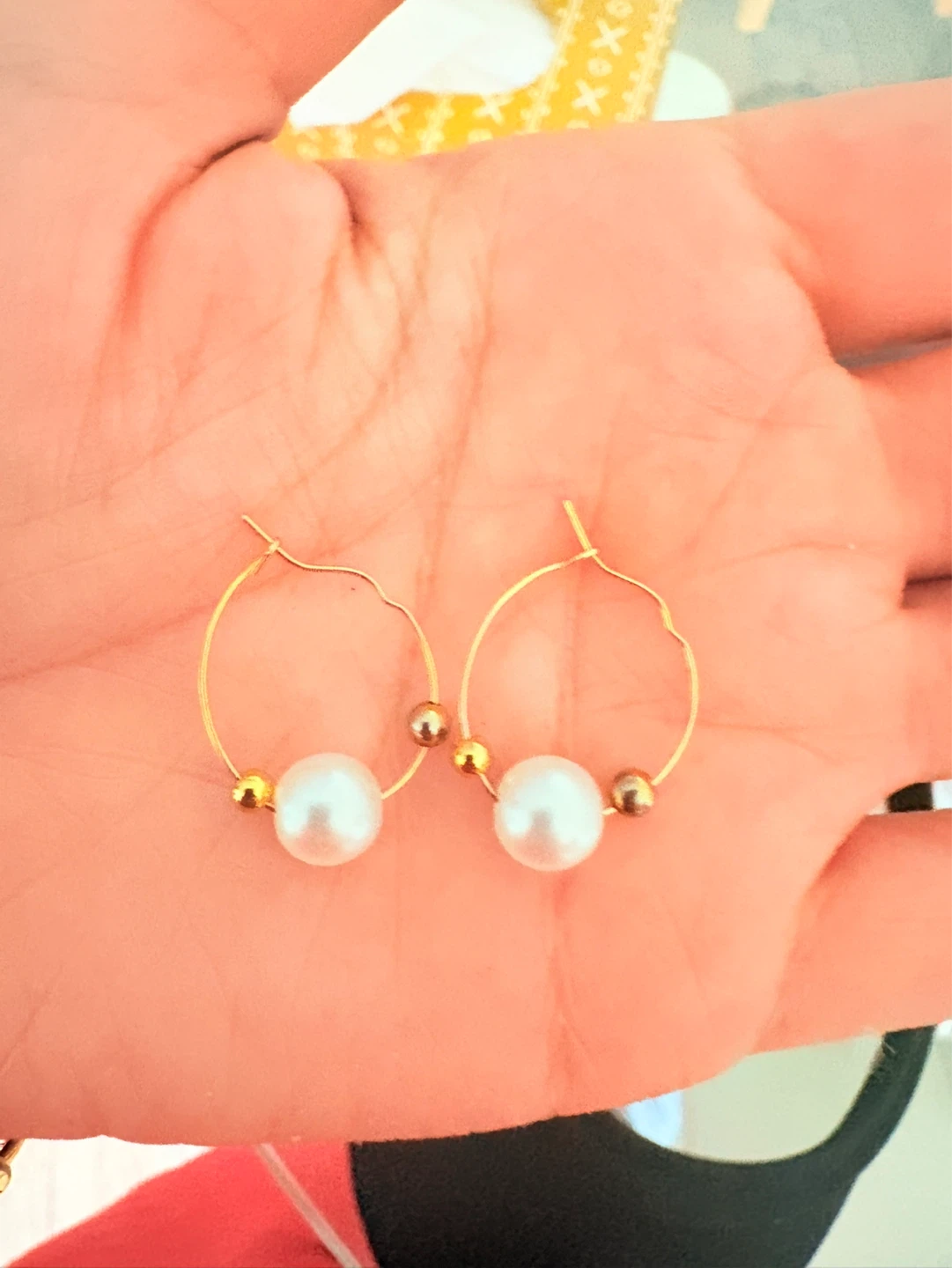 Gold Hoop Earrings with Pearls - photo 2