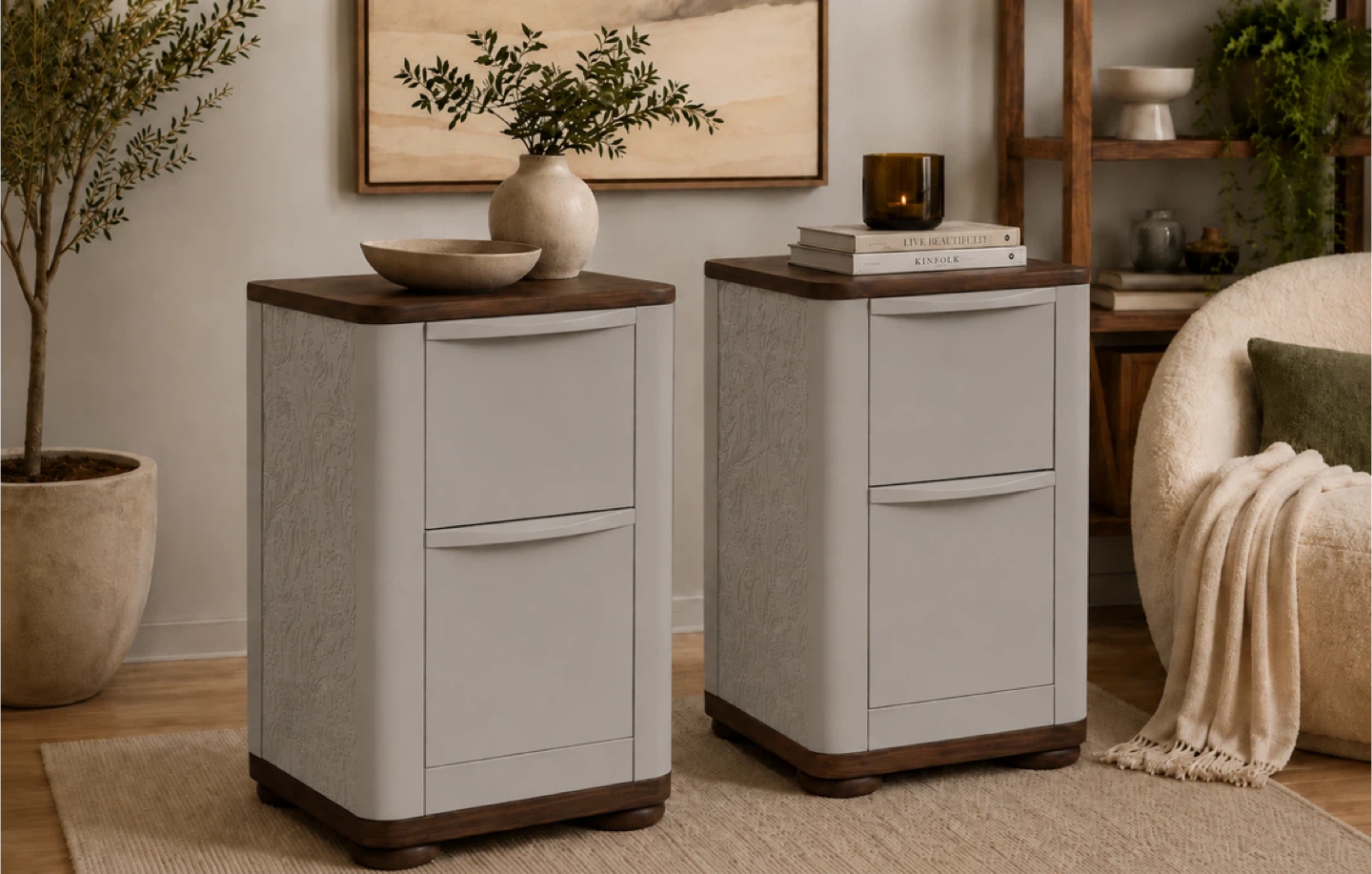 ✨ Refinished Modern Organic Nightstands – Pair ✨