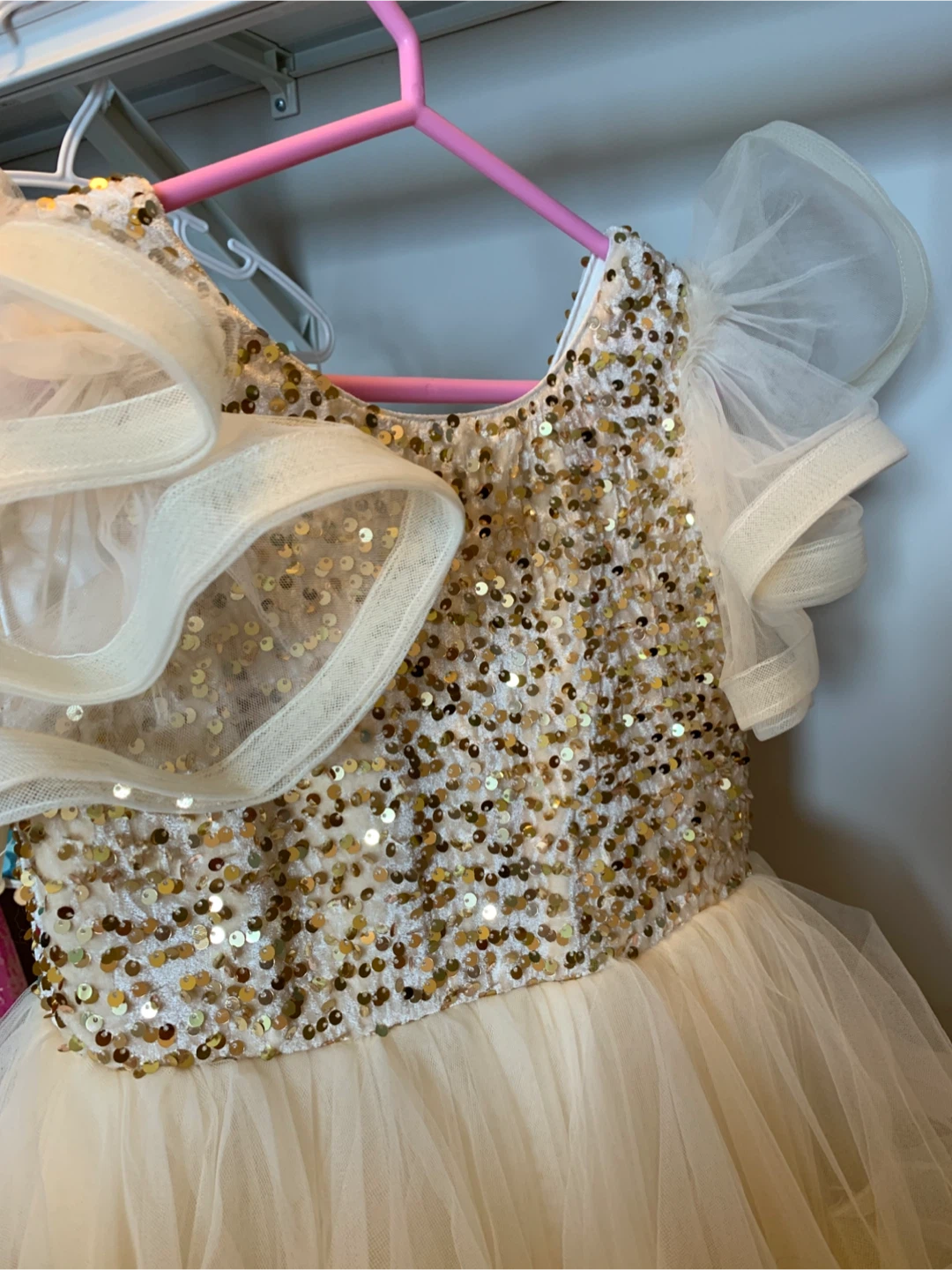 Girls' Ivory & Gold Sequin Gown