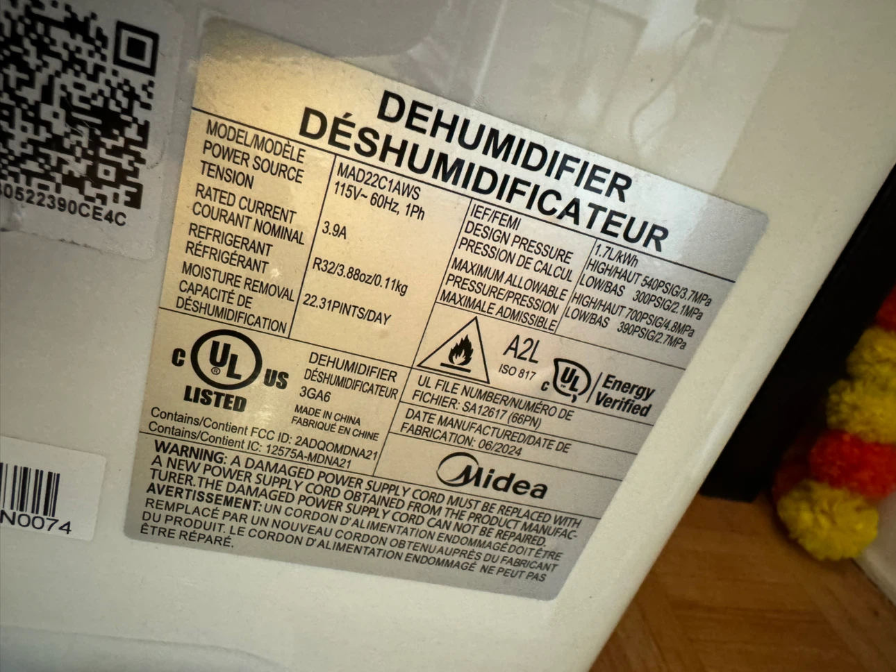 Midea MAD22C1AWS Dehumidifier - photo 4