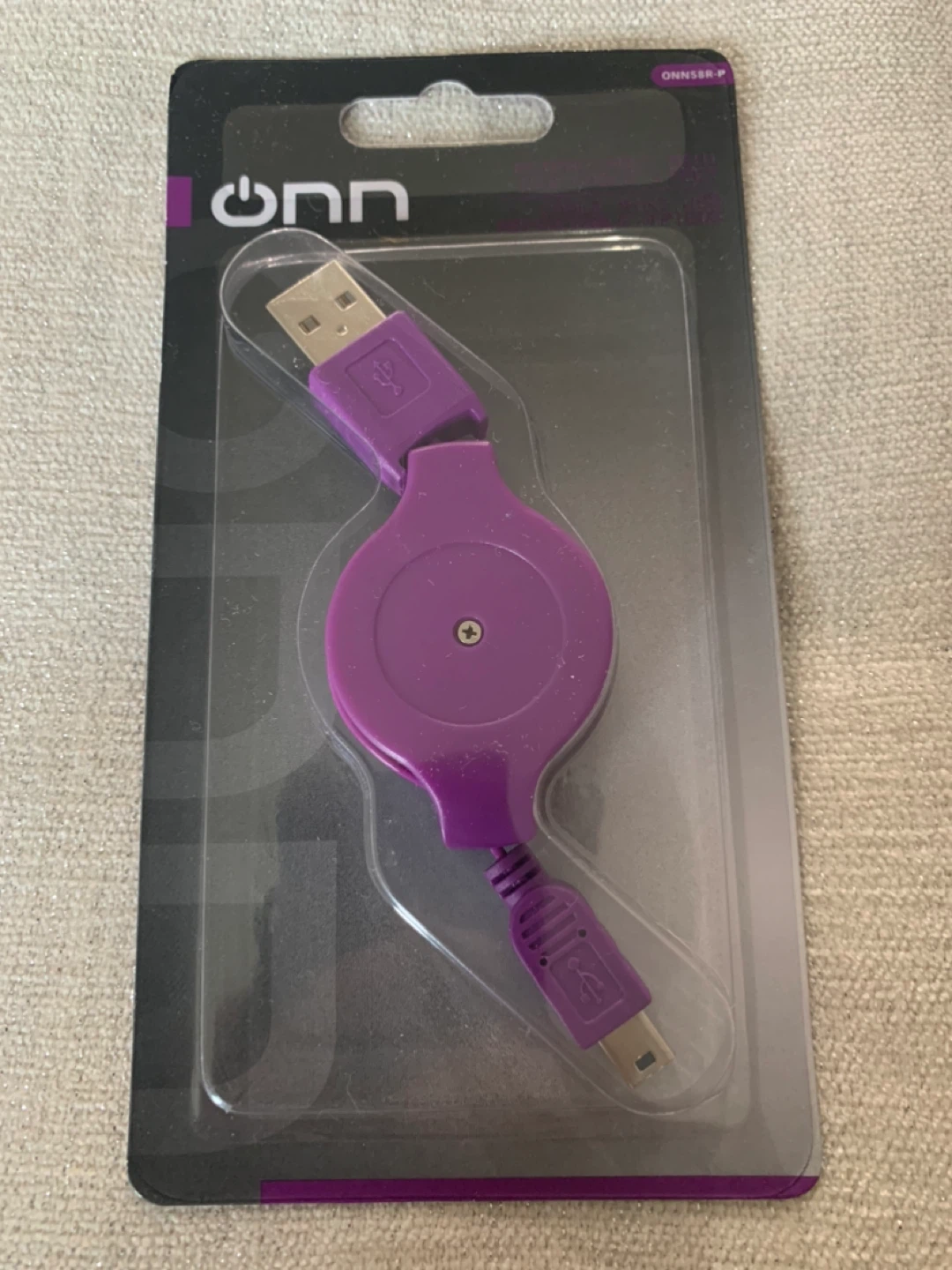 ONN Retractable USB to Mini USB Cable - Purple