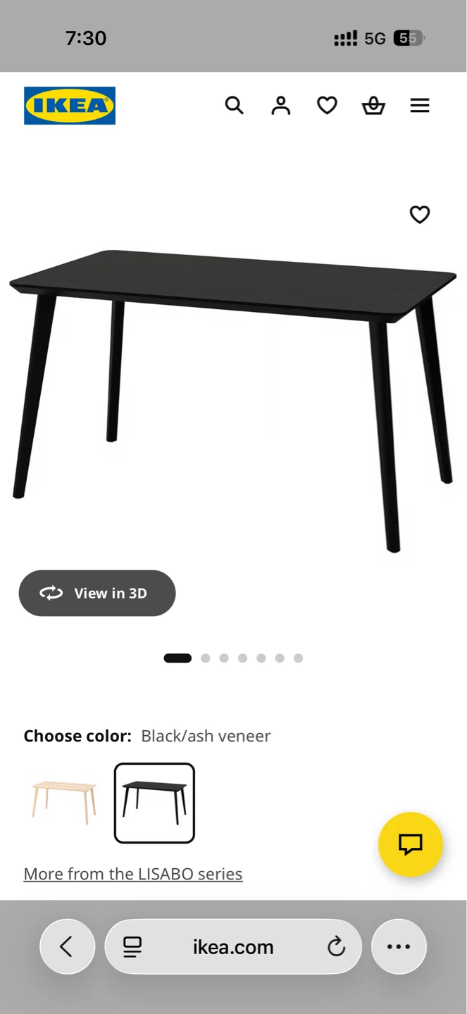 IKEA LISABO Dining Table - Black/Ash Veneer