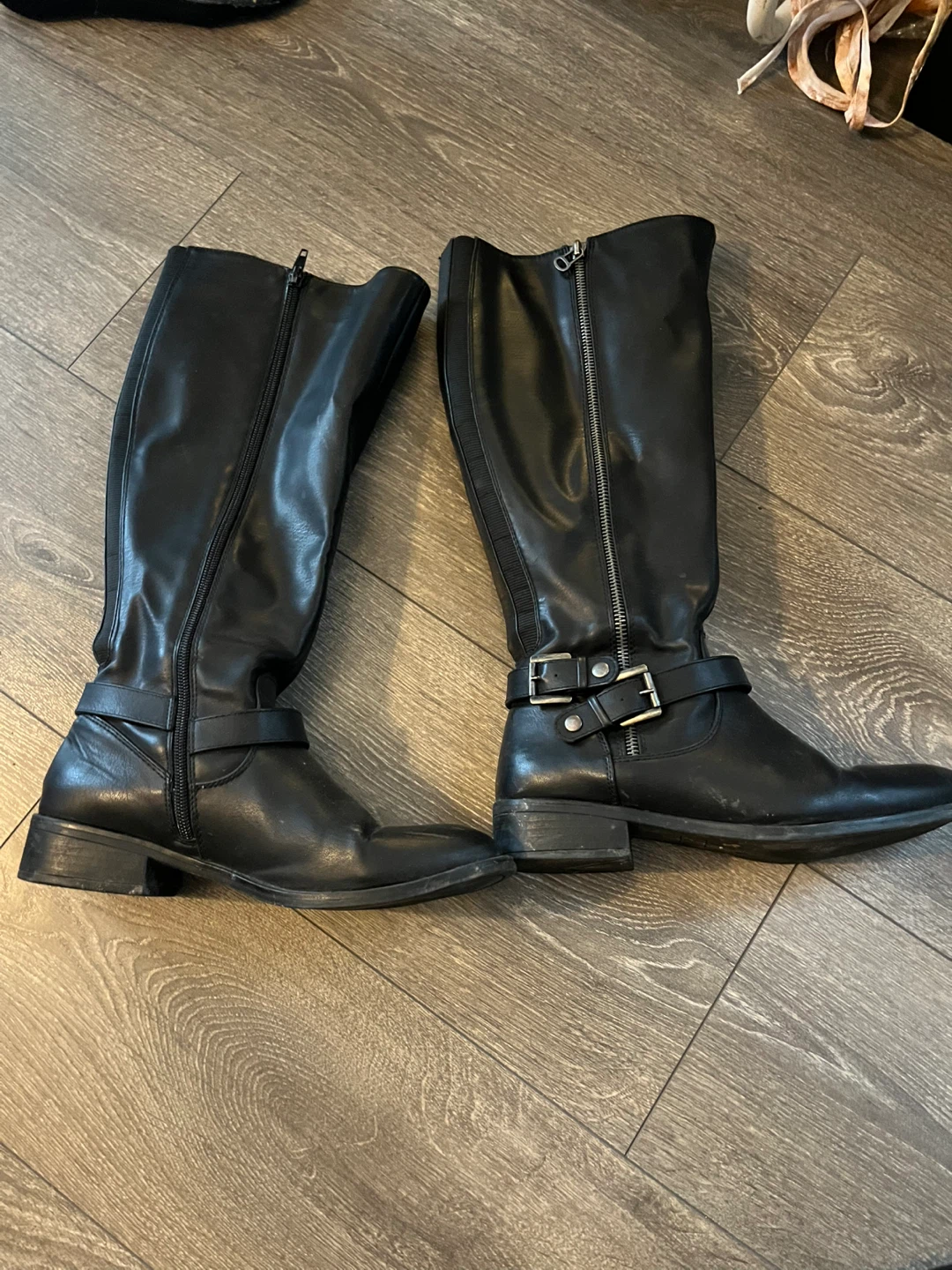 Black Knee-High Boots with Buckle