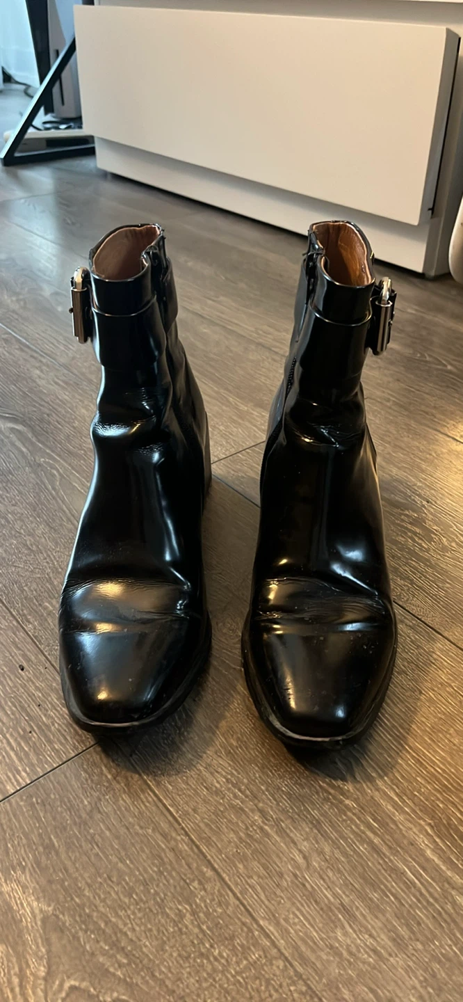 Black Glossy Ankle Boots with Buckle