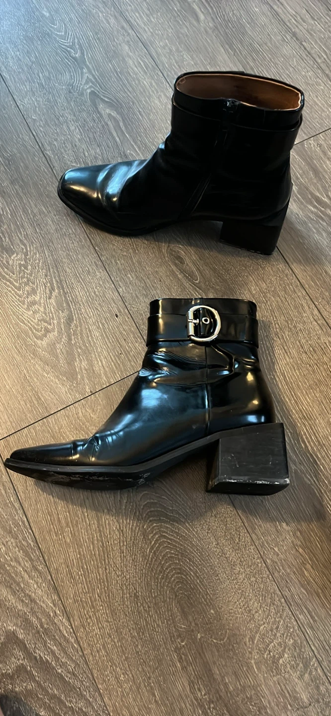 Black Glossy Ankle Boots with Buckle - photo 2