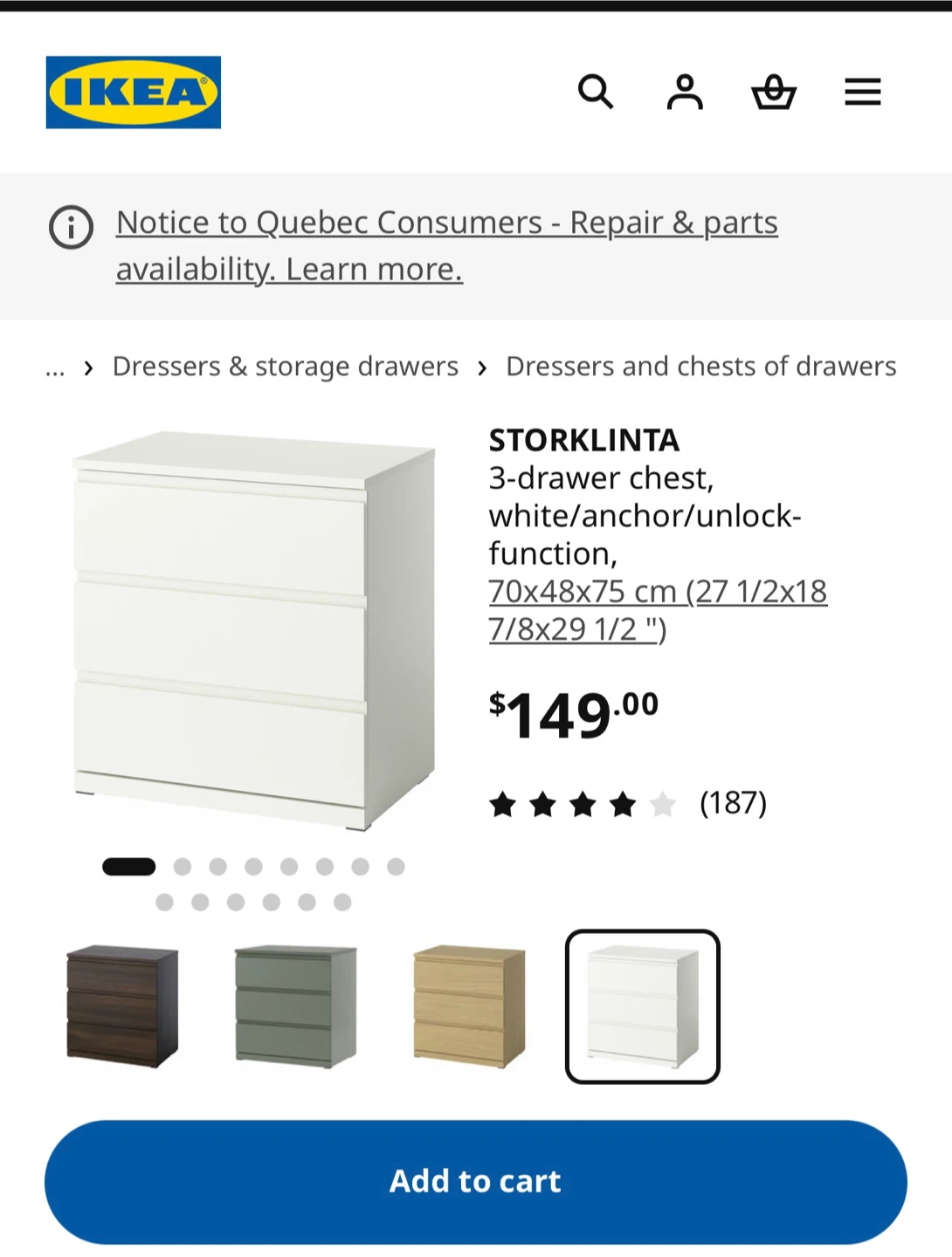 IKEA STORKLINTA 3-Drawer Chest White - photo 2