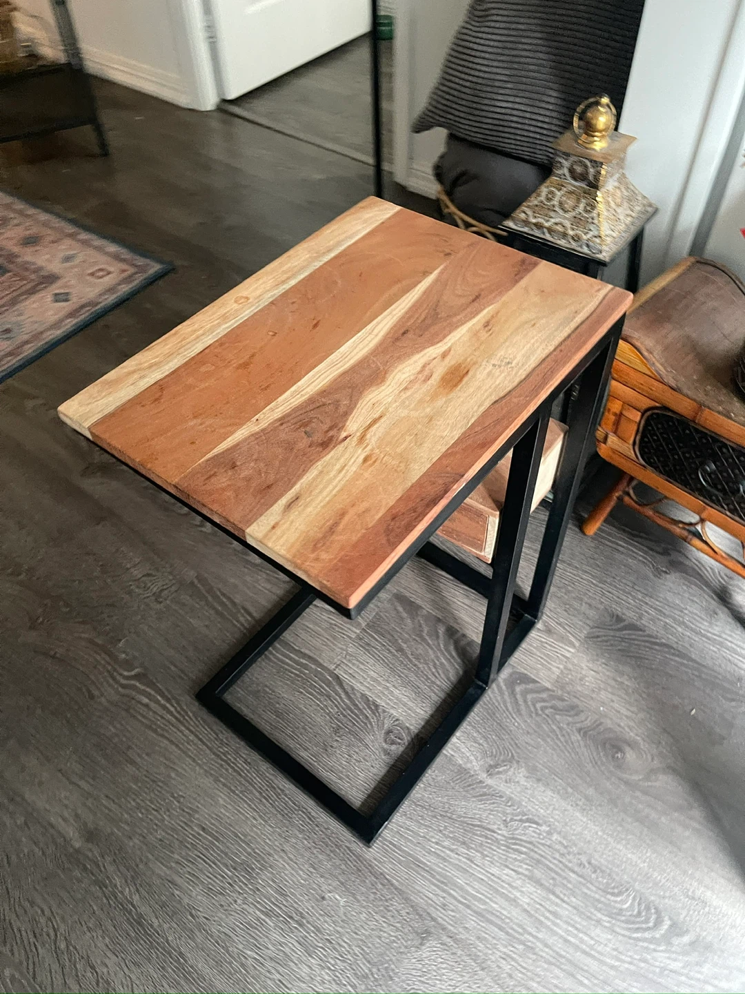 Wood and Metal C-Table with Drawer - photo 2
