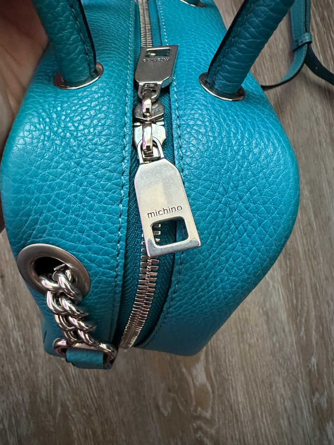 Michino Paris Teal Leather Top Handle Bag - photo 5