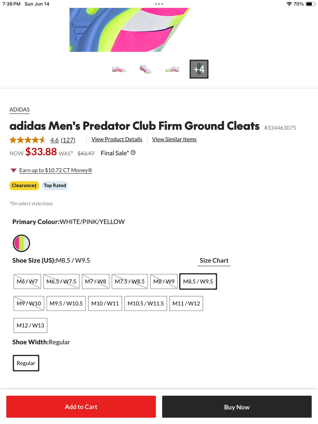 Adidas unisex Predator Club Firm Ground Cleats - size M 8 1/2 - photo 4