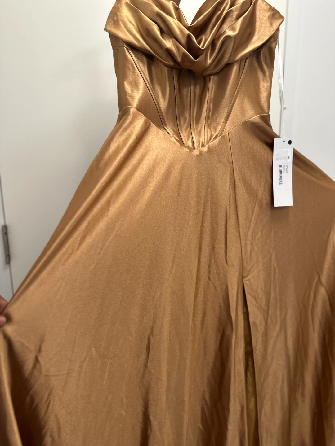 Bronze Satin Cowl Neck Corset Maxi Dress - photo 5