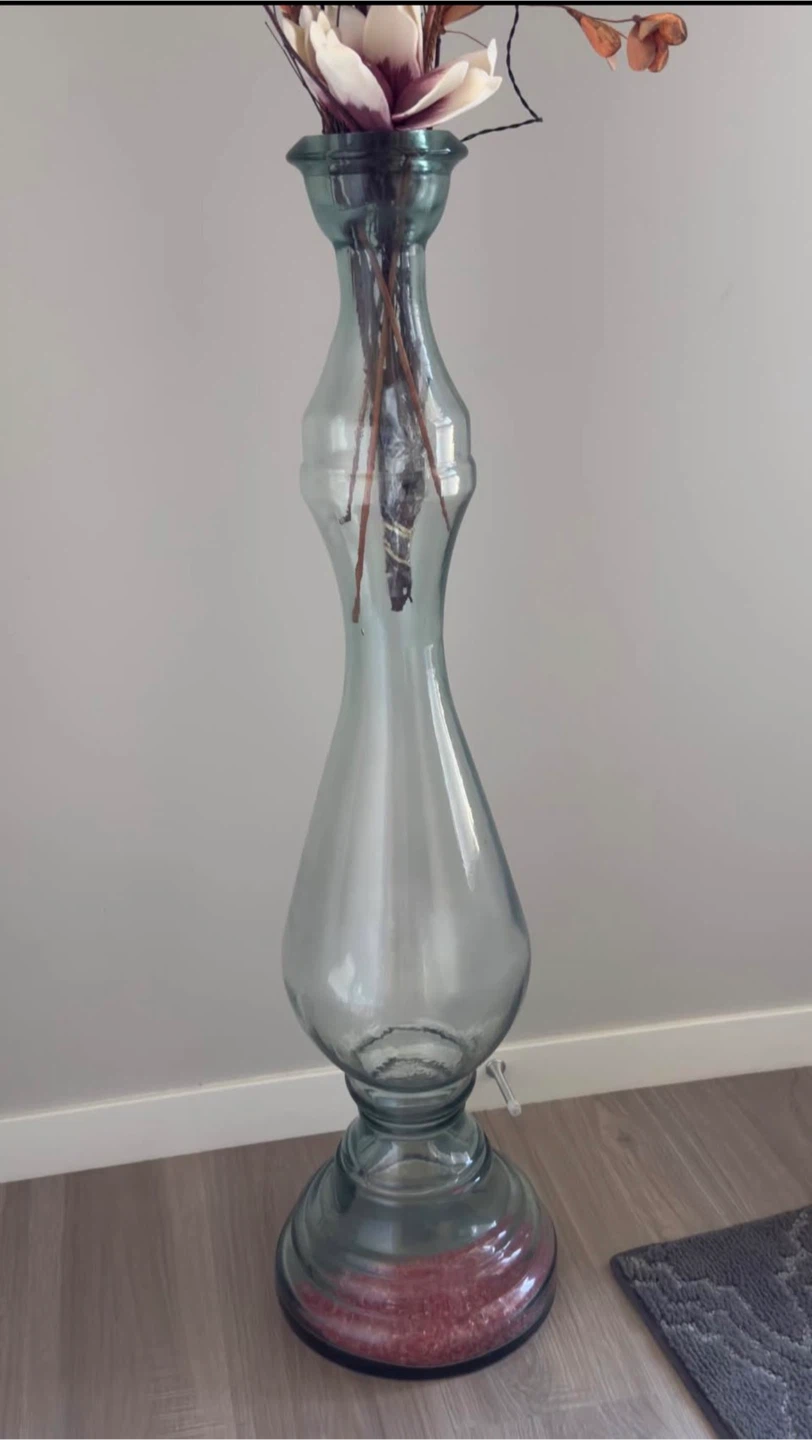 Tall Glass Floor Vase with Floral Arrangement - photo 2