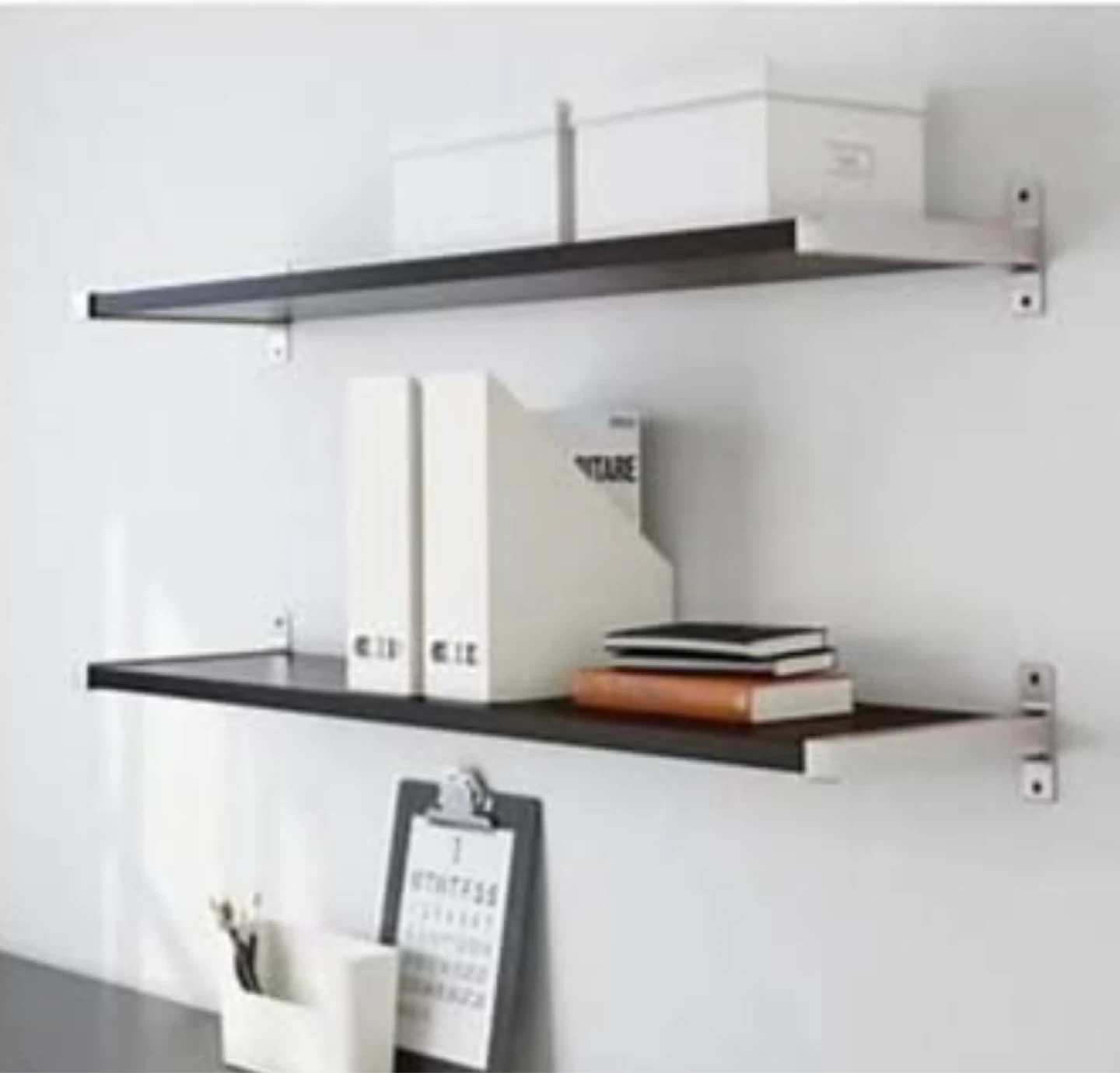 Dark Wood Effect Wall Shelves (Set of 2)