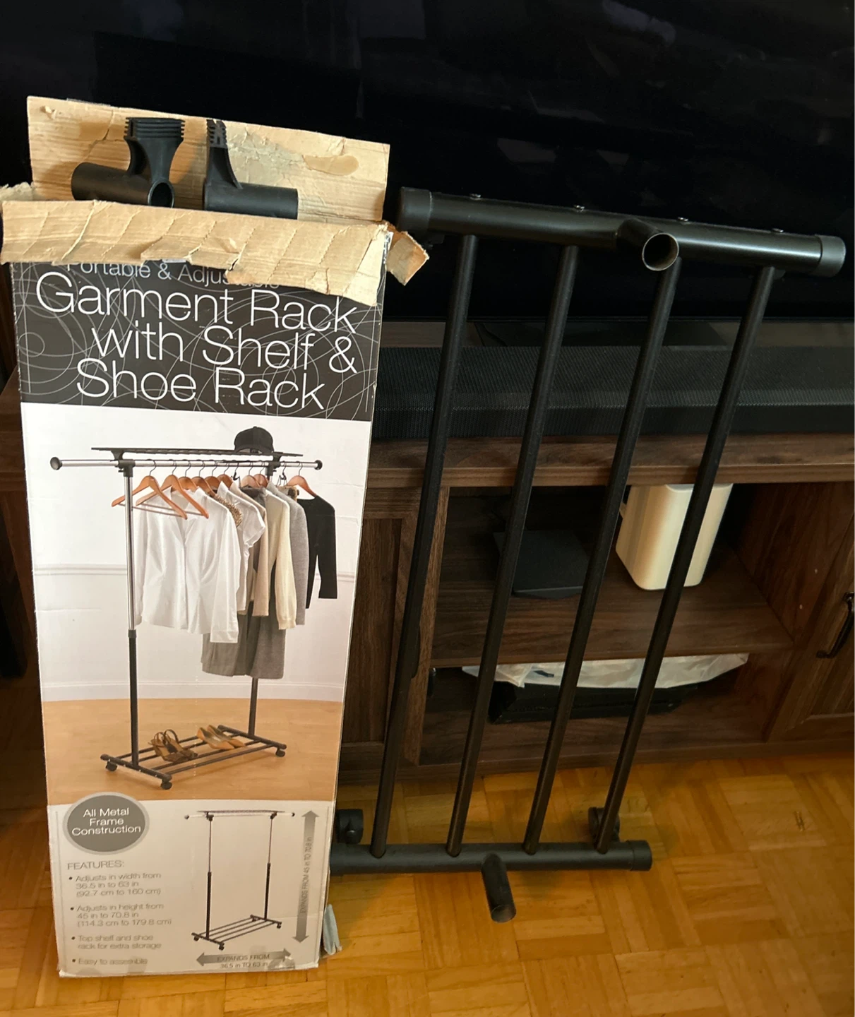 Portable & Adjustable Garment Rack with Shelf & Shoe Rack