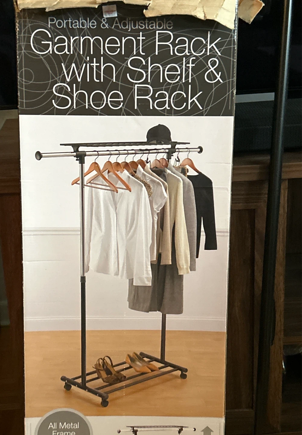Portable & Adjustable Garment Rack with Shelf & Shoe Rack - photo 2