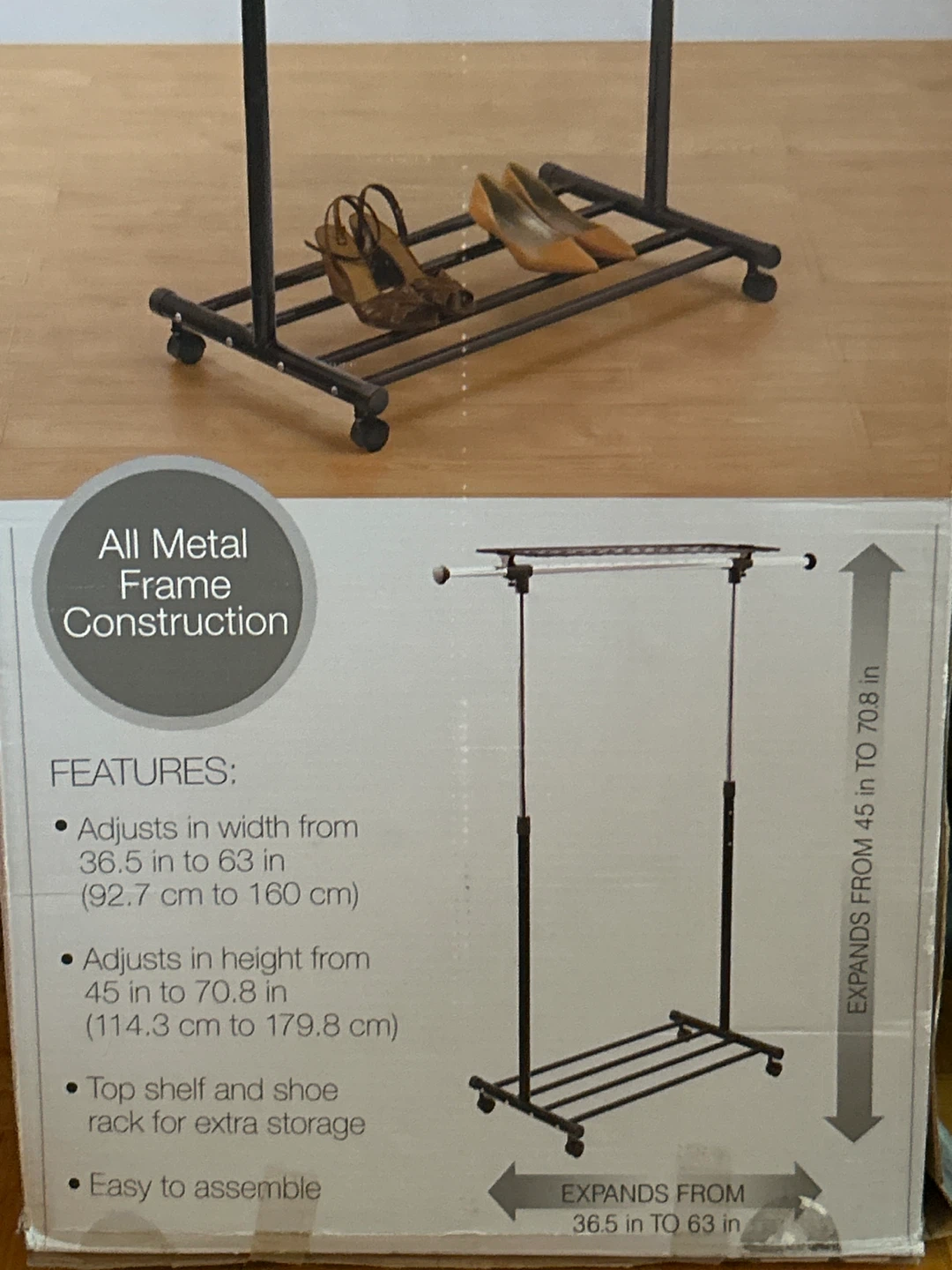 Portable & Adjustable Garment Rack with Shelf & Shoe Rack - photo 3