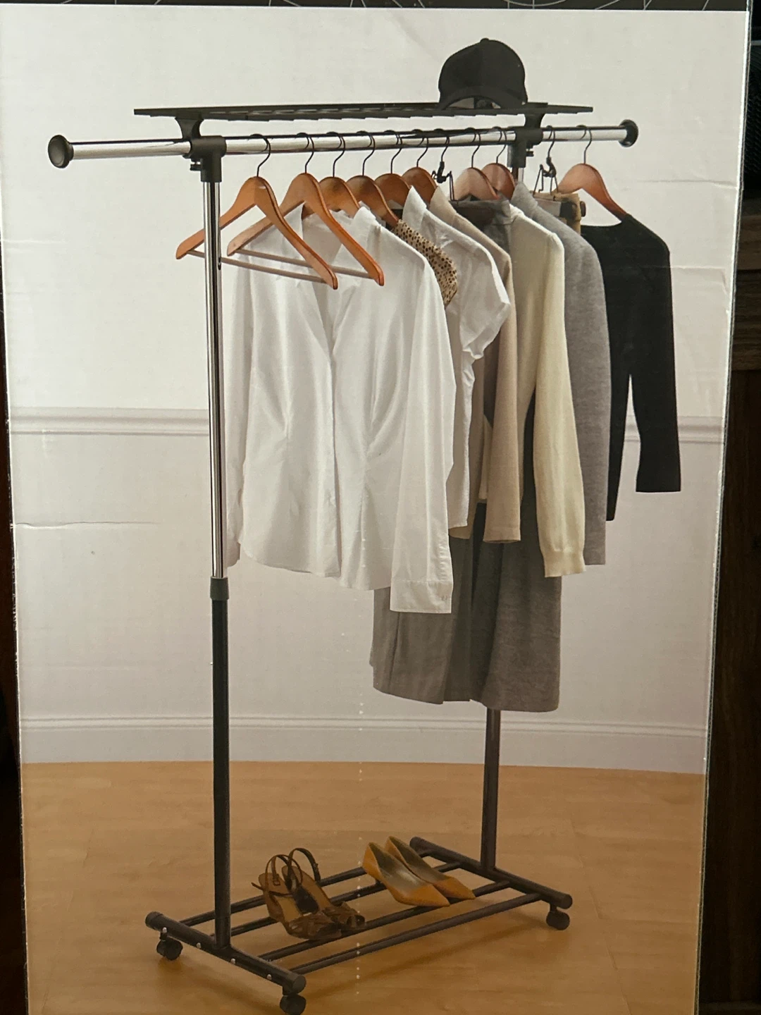 Portable & Adjustable Garment Rack with Shelf & Shoe Rack - photo 5