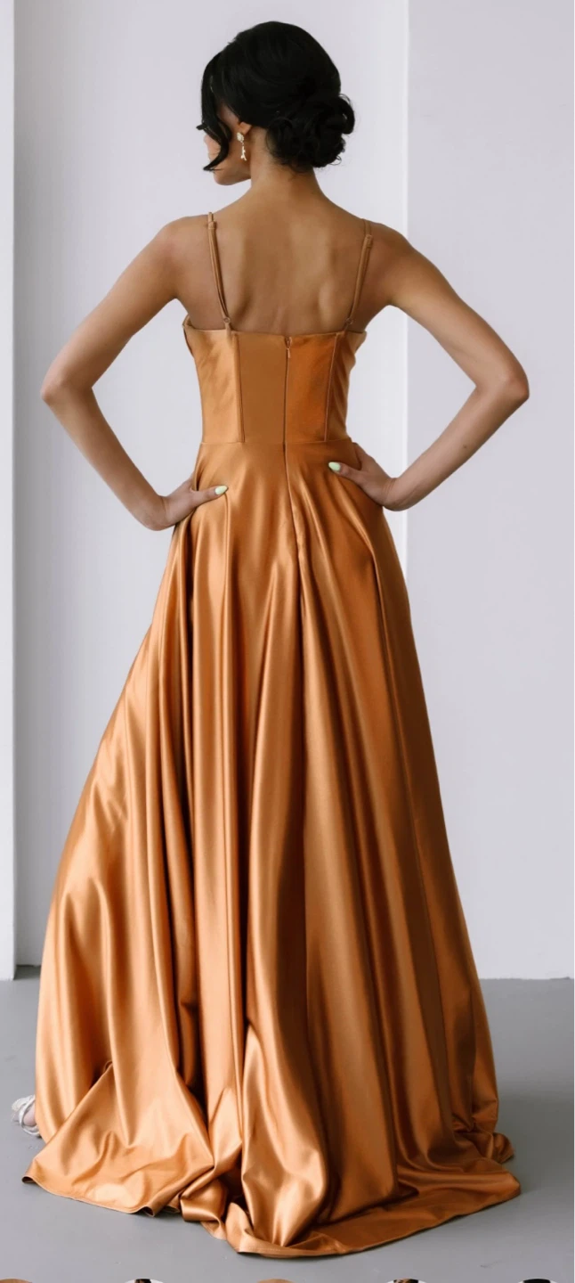 Bronze Satin Cowl Neck Corset Maxi Dress - photo 3