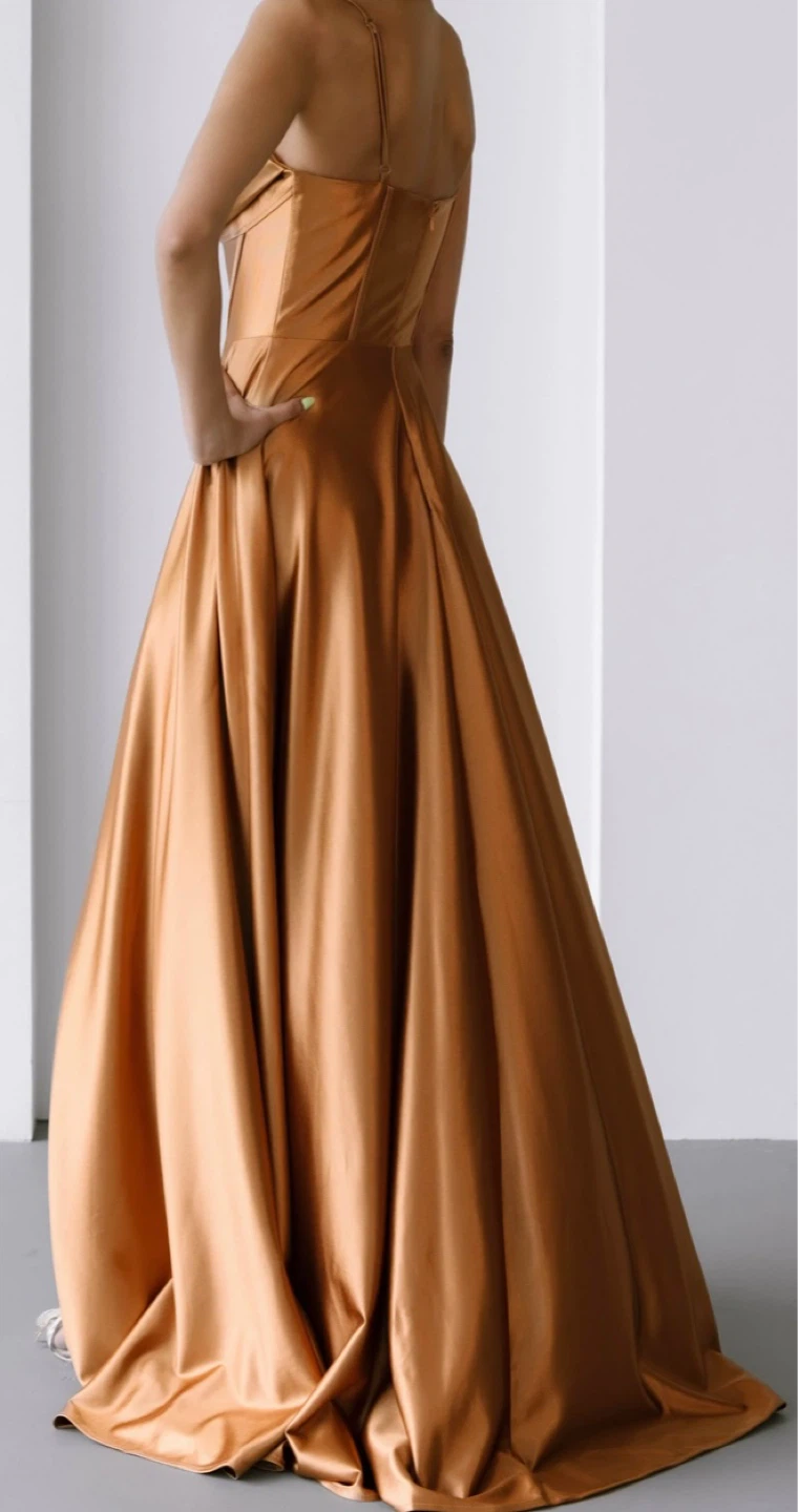 Bronze Satin Cowl Neck Corset Maxi Dress - photo 4