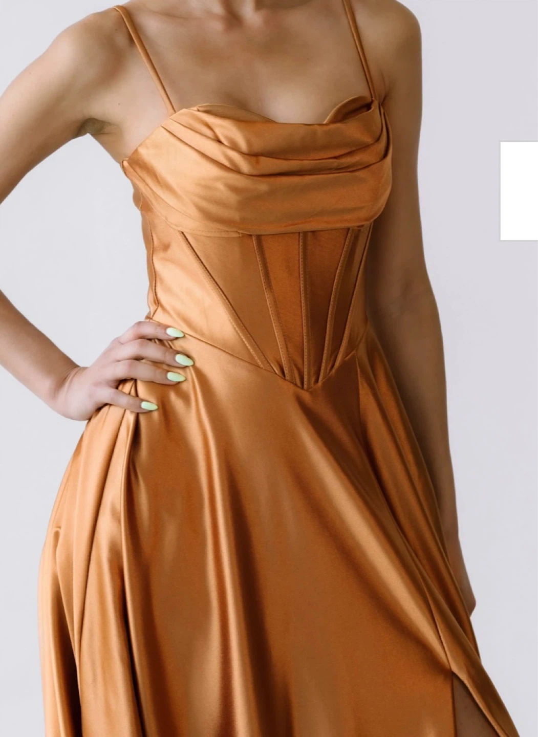 Bronze Satin Cowl Neck Corset Maxi Dress - photo 2