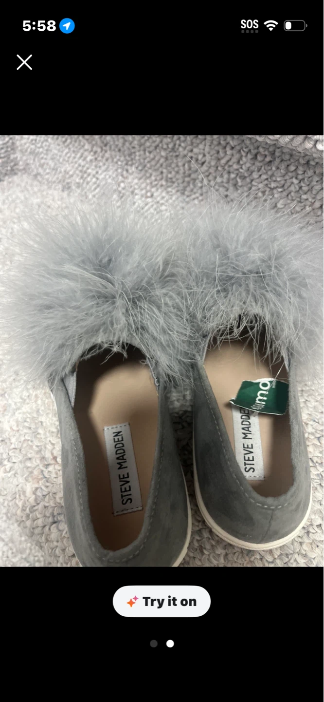 Steve Madden Grey Feather Slip-On Shoes