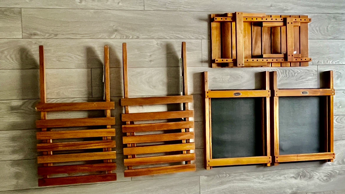 Wooden Lounge Chairs and Side Table Set