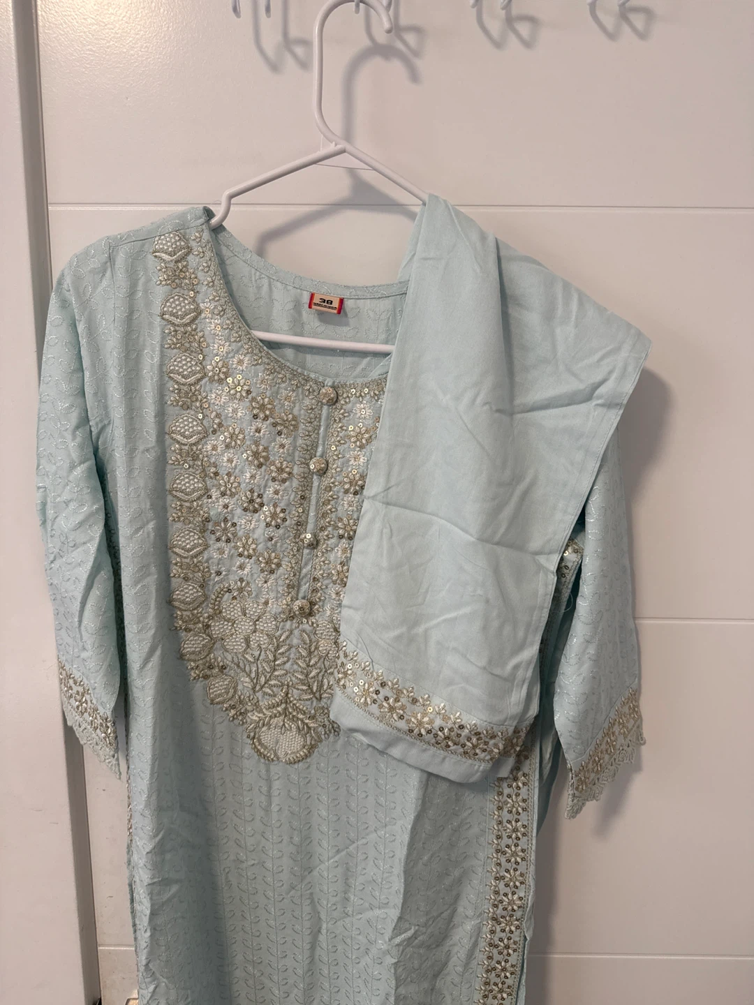 Light Blue Embroidered Kurti Set - photo 2