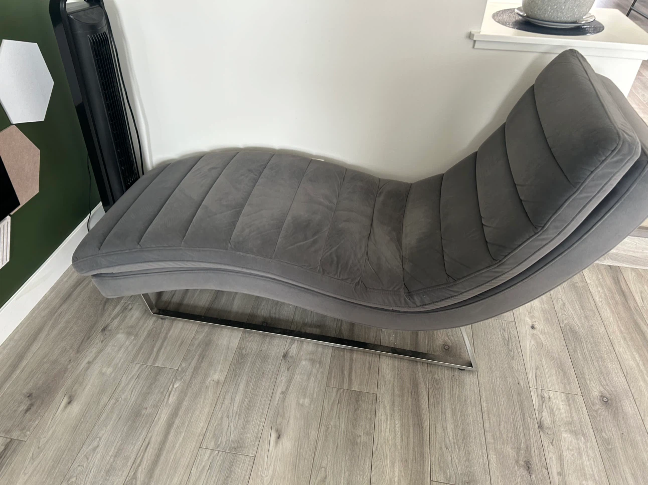 Grey Velvet Chaise Lounge Chair